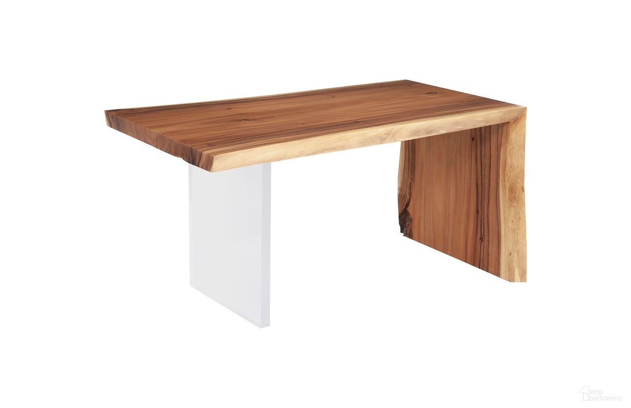 Waterfall Desk with Acrylic Leg In Natural Wood