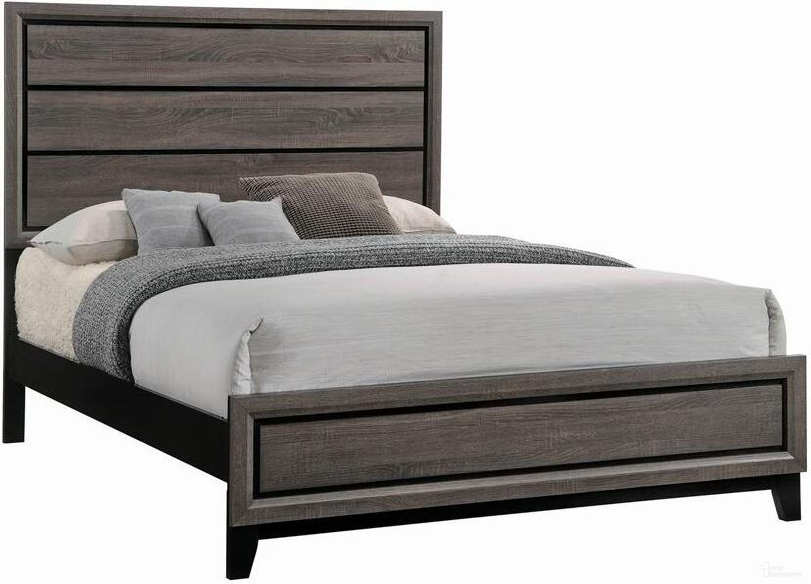 The appearance of Watson Queen Bed Grey Oak and Black designed by Coaster in the transitional interior design. This grey oak piece of furniture was selected by 1StopBedrooms from Watson Collection to add a touch of cosiness and style into your home. Sku: 212421QB1;212421QB2. Bed Type: Panel Bed. Material: Wood. Bed Size: Queen.