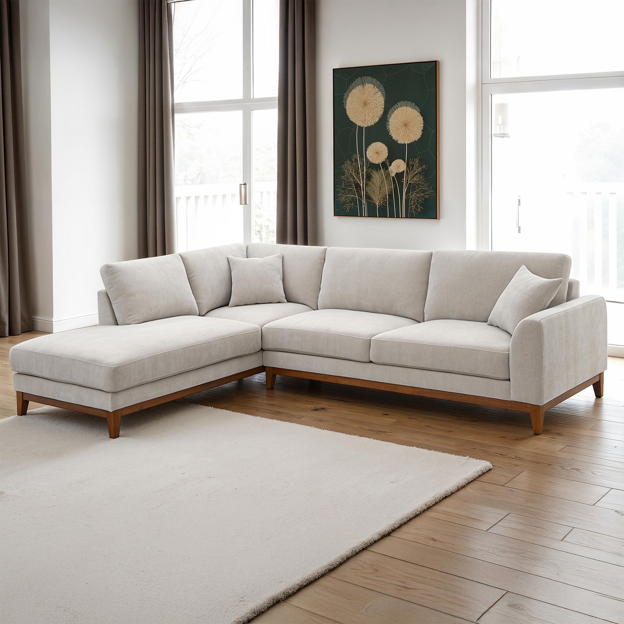 The appearance of Watton Left Chaise Sectional In Light Gray designed by Furniture of America in the modern / contemporary interior design. This light gray piece of furniture  was selected by 1StopBedrooms from Watton Collection to add a touch of cosiness and style into your home. Sku: FM64008TP-LCE;FM64008TP-RLV. Material: Chenille. Layout: LAF.