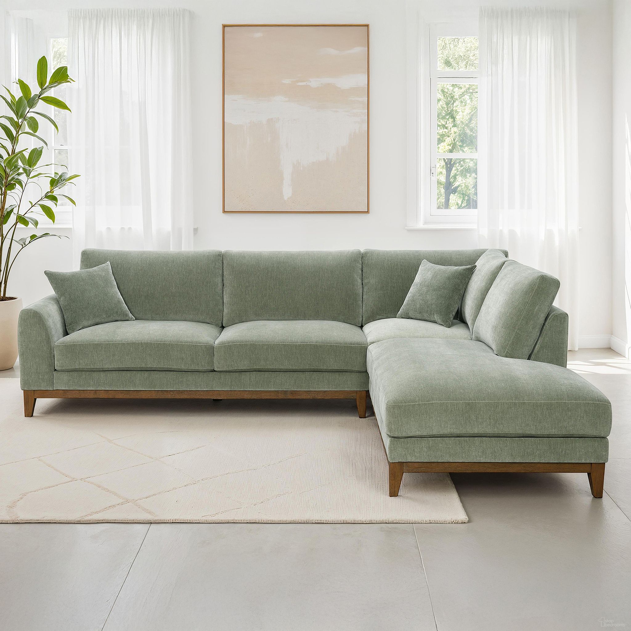 The appearance of Watton Right Chaise Sectional In Olive Green designed by Furniture of America in the modern / contemporary interior design. This olive green piece of furniture was selected by 1StopBedrooms from Watton Collection to add a touch of cosiness and style into your home. Sku: FM64008GR-LLV;FM64008GR-RCE. Material: Chenille.