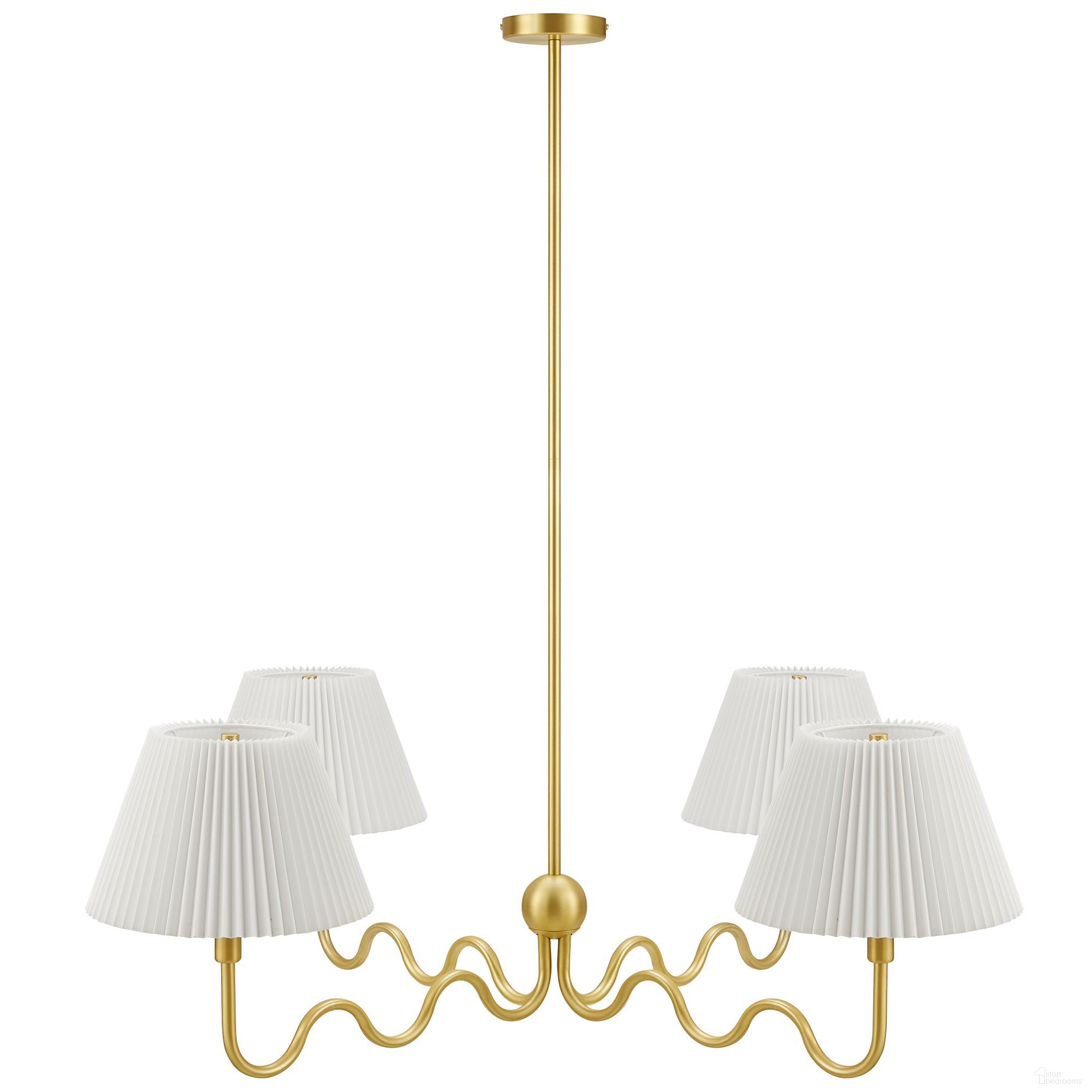 Wave Squiggle 4-Arm Pendant Light In Brass
