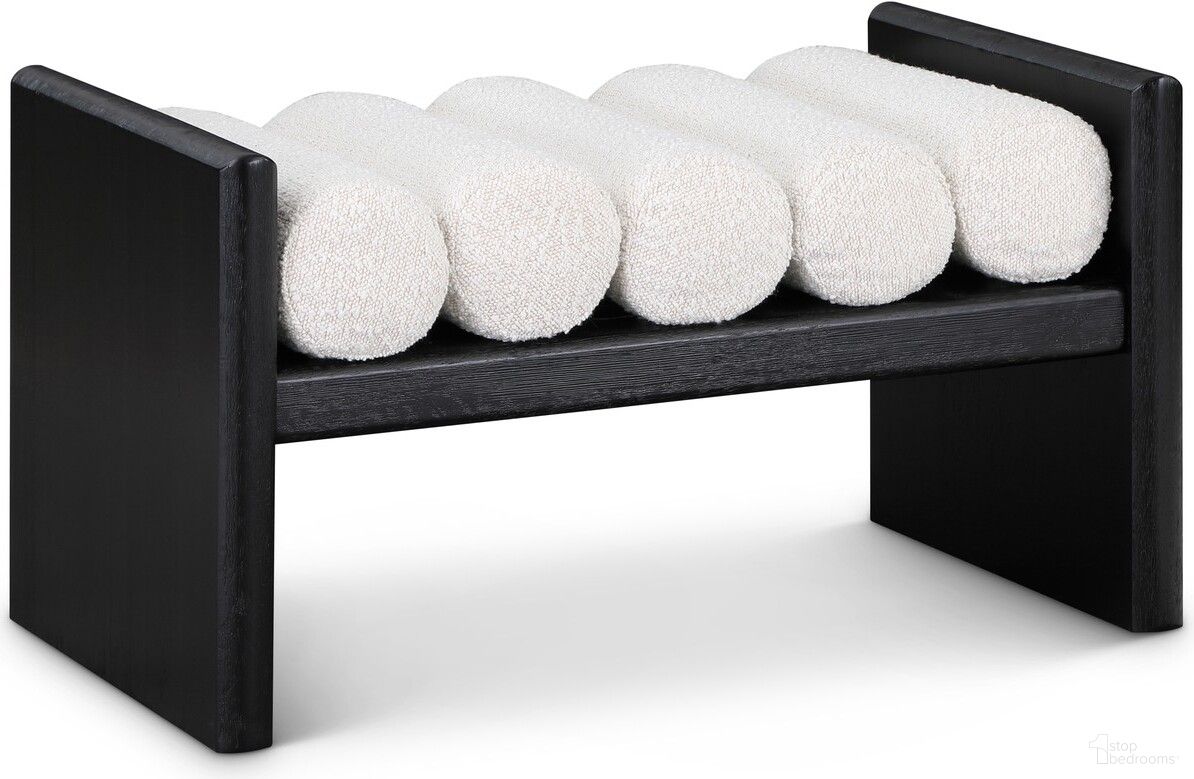 The appearance of Waverly Boucle Fabric 32" Bench In Cream/Black designed by Meridian in the modern / contemporary interior design. This cream piece of furniture  was selected by 1StopBedrooms from Waverly Collection to add a touch of cosiness and style into your home. Sku: 176Cream. Material: Rubberwood.
