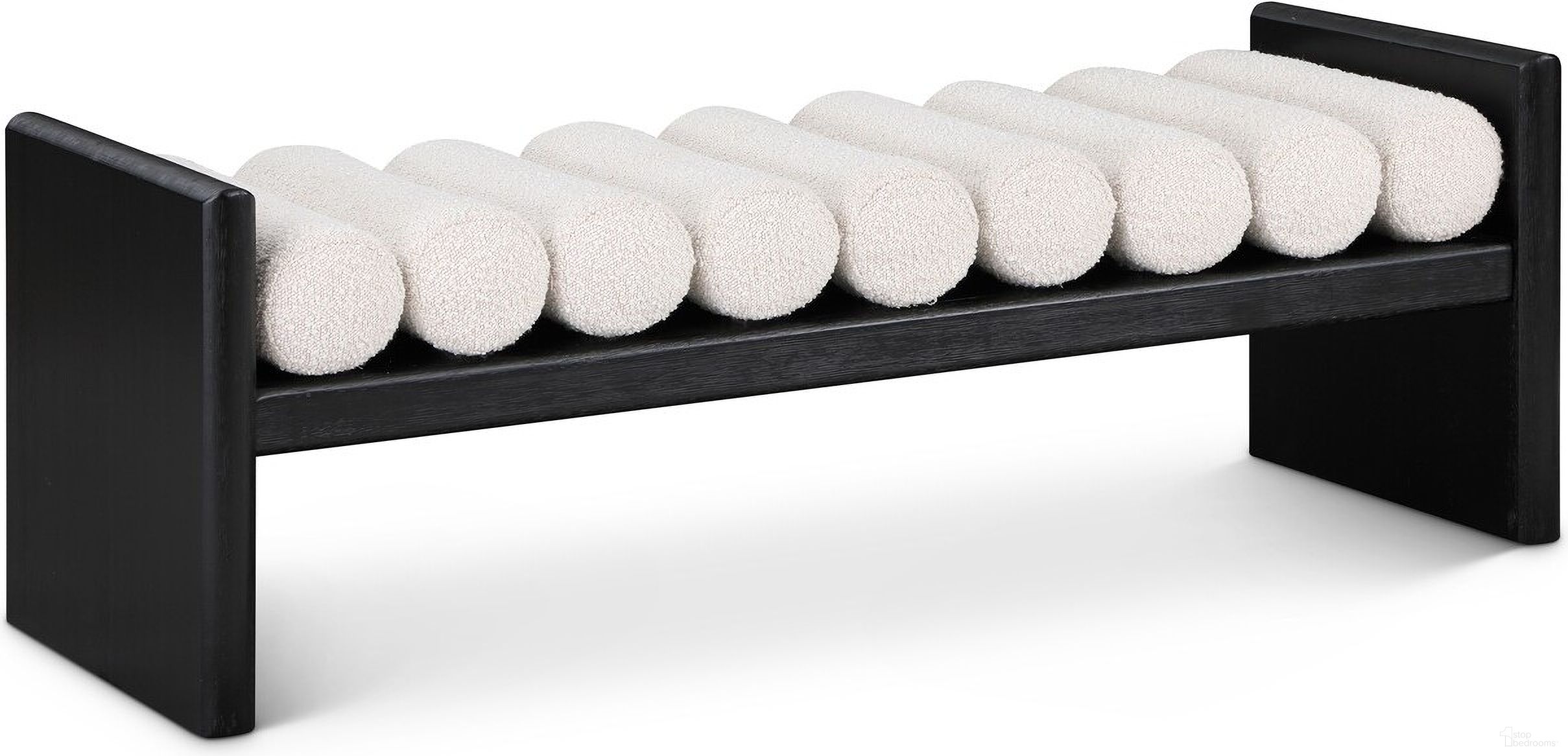 The appearance of Waverly Boucle Fabric 52" Bench In Cream/Black designed by Meridian in the modern / contemporary interior design. This cream piece of furniture was selected by 1StopBedrooms from Waverly Collection to add a touch of cosiness and style into your home. Sku: 178Cream. Material: Rubberwood.