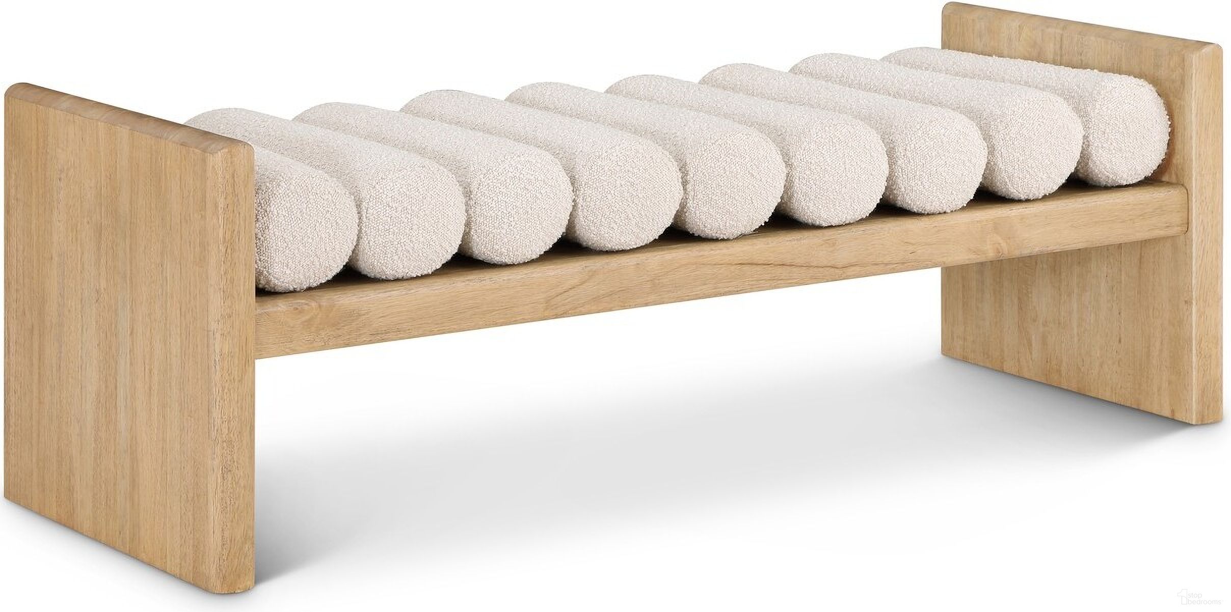 The appearance of Waverly 52 Inch Boucle Fabric Bench In Cream designed by Meridian in the modern / contemporary interior design. This cream piece of furniture was selected by 1StopBedrooms from Waverly Collection to add a touch of cosiness and style into your home. Sku: 179Cream. Material: Rubberwood.
