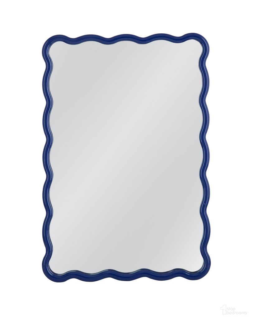 Wavy Camellia Rectangular Wall Mirror In Navy