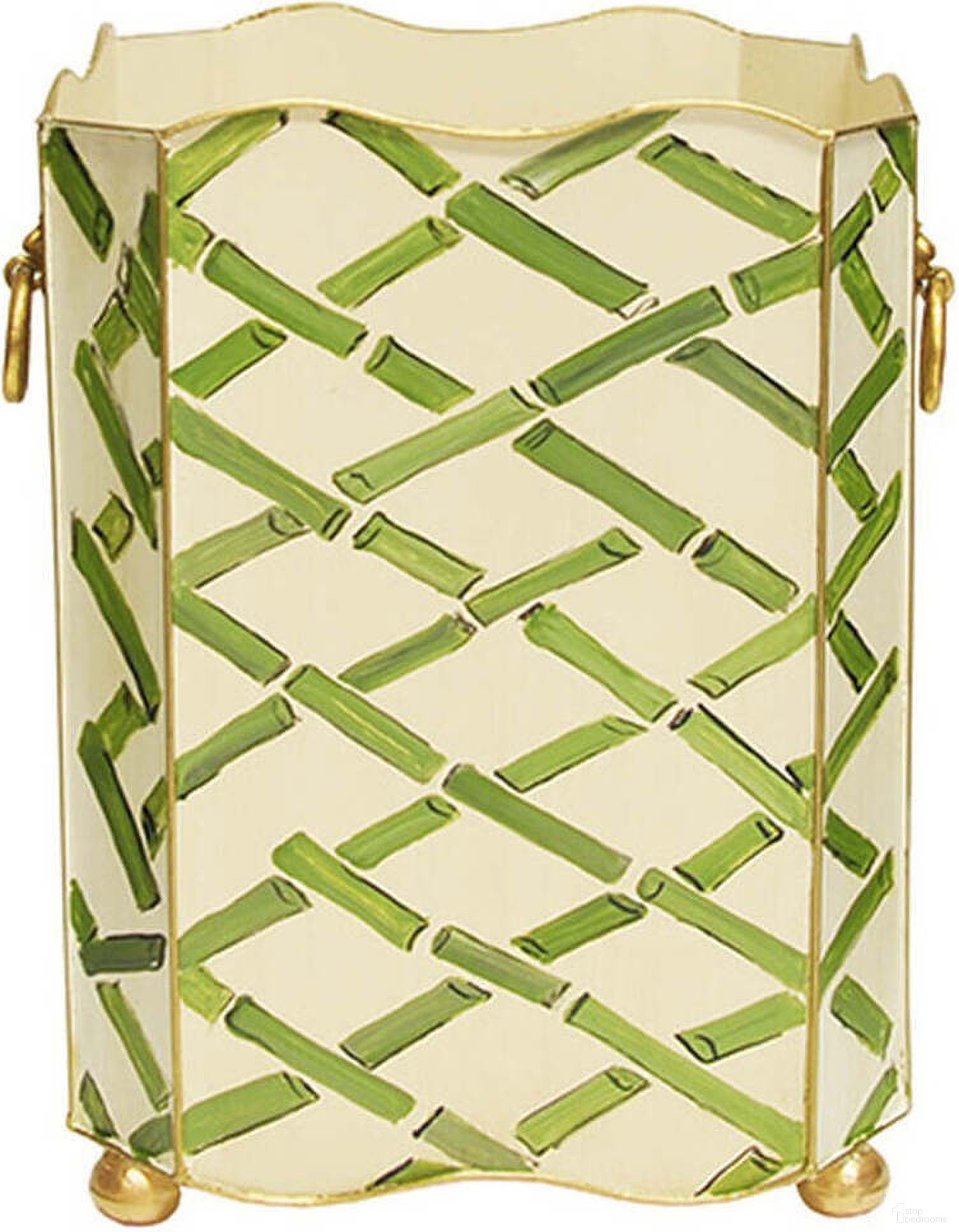 Worlds Away Bamboo and Lion Handles Wastebasket