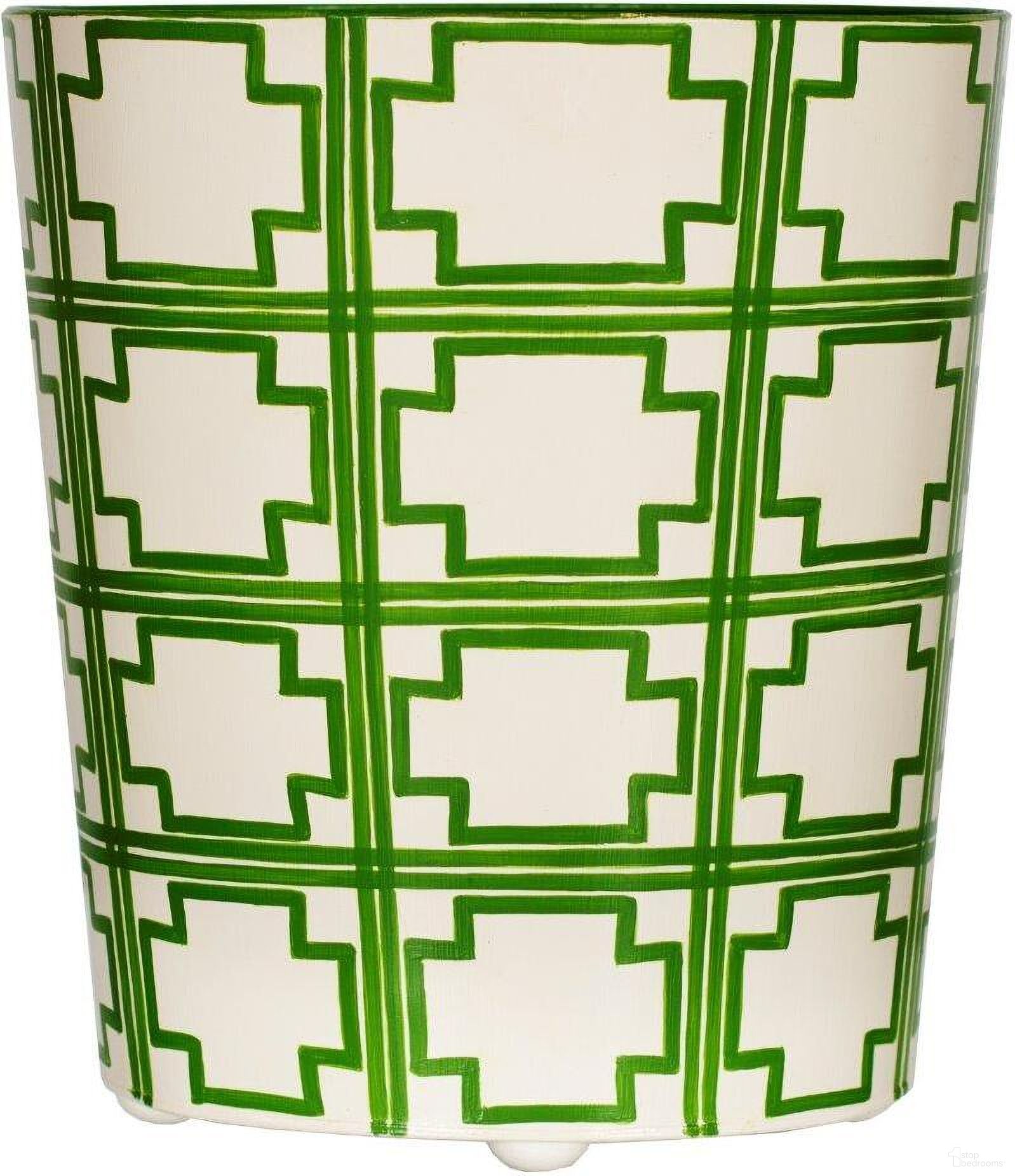 Wbsquaredgr Cream And Green Squares Oval Wastebasket