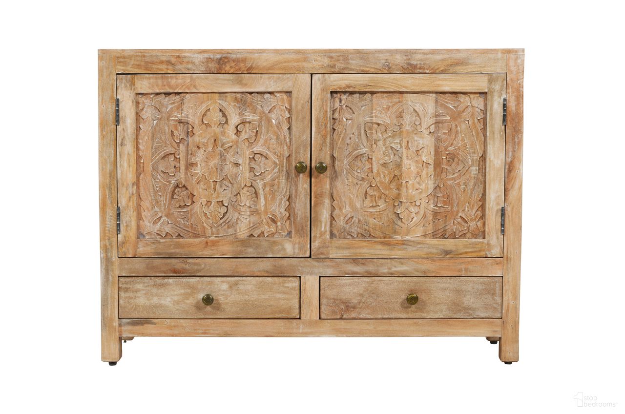 The appearance of Weatherly 2 Handcarved Doors 2 Drawers Accent Cabinet In Natural designed by Moti in the modern / contemporary interior design. This natural piece of furniture was selected by 1StopBedrooms from Weatherly Collection to add a touch of cosiness and style into your home. Sku: 43009026. Material: Mango Wood.