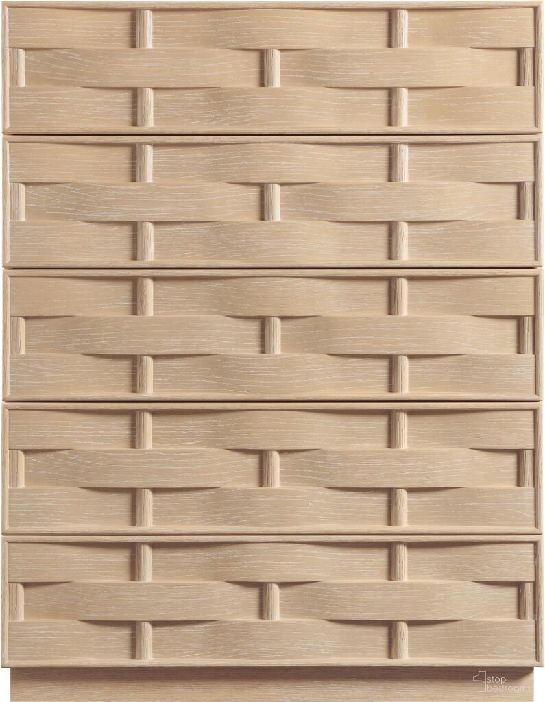 The appearance of Weave Chest In Natural and Natural designed by Meridian in the modern / contemporary interior design. This natural and natural piece of furniture was selected by 1StopBedrooms from Weave Collection to add a touch of cosiness and style into your home. Sku: 317Natural-CH. Material: Oak Veneer.