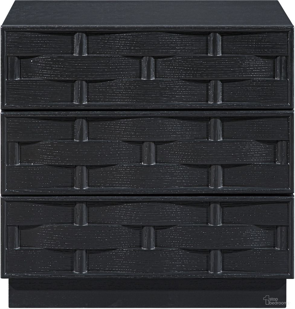 The appearance of Weave Night Stand In Black designed by Meridian in the modern / contemporary interior design. This black piece of furniture was selected by 1StopBedrooms from Weave Collection to add a touch of cosiness and style into your home. Sku: 317Black-NS. Material: Oak Veneer.