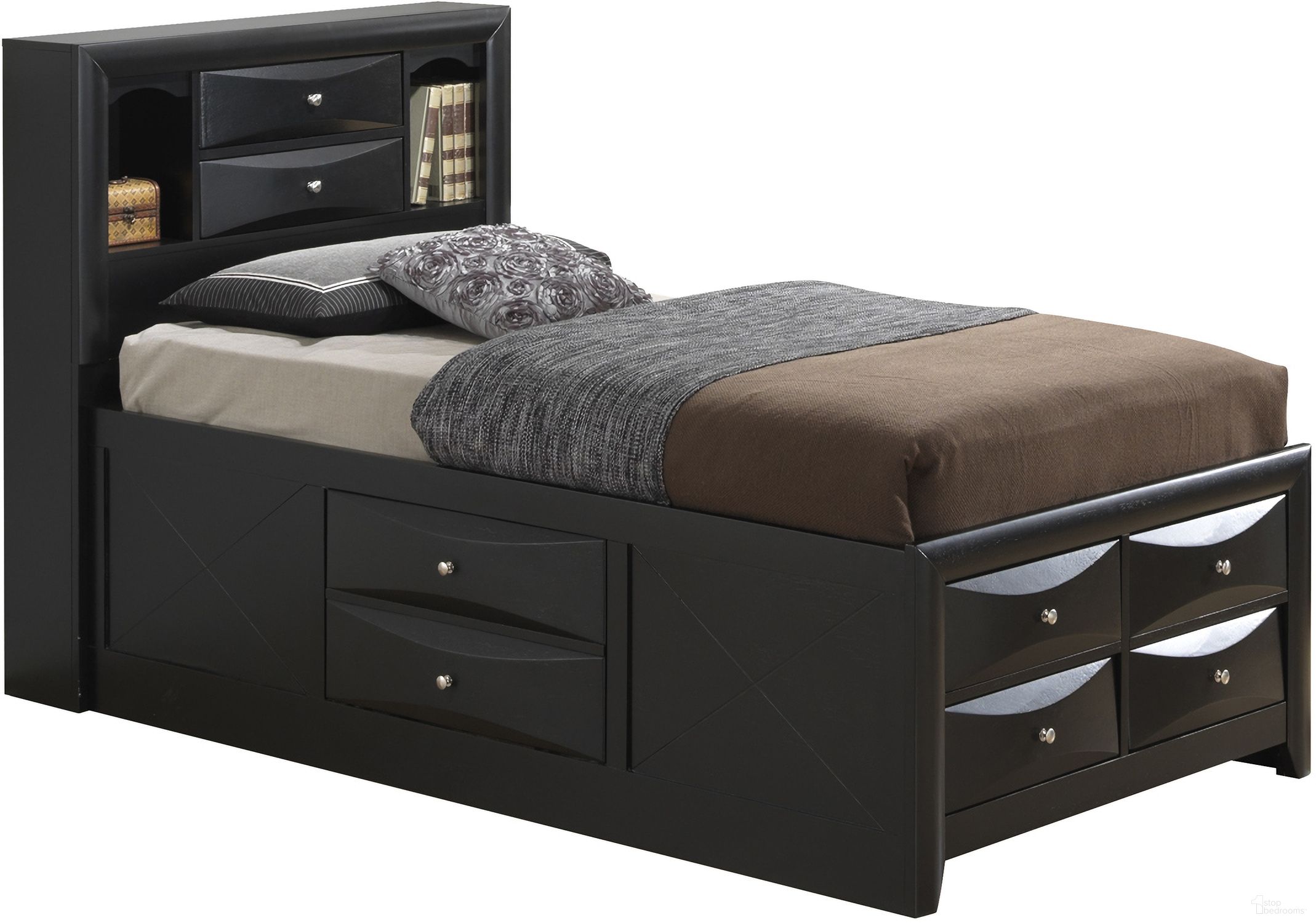 The appearance of Glory Furniture G1500 Twin Storage Bed in Black designed by Glory in the traditional interior design. This black piece of furniture was selected by 1StopBedrooms from G1500 Collection to add a touch of cosiness and style into your home. Sku: G1500G-TSB3 Box 1;G1500G-TSB3 Box 3;G1500G-TSB3 Box 2;G1500G-TSB3 Box 4;G1500G-TSB3 Box 5;G1500G-TSB3 Box 6. Bed Type: Storage Bed. Material: Wood. Bed Size: Twin.