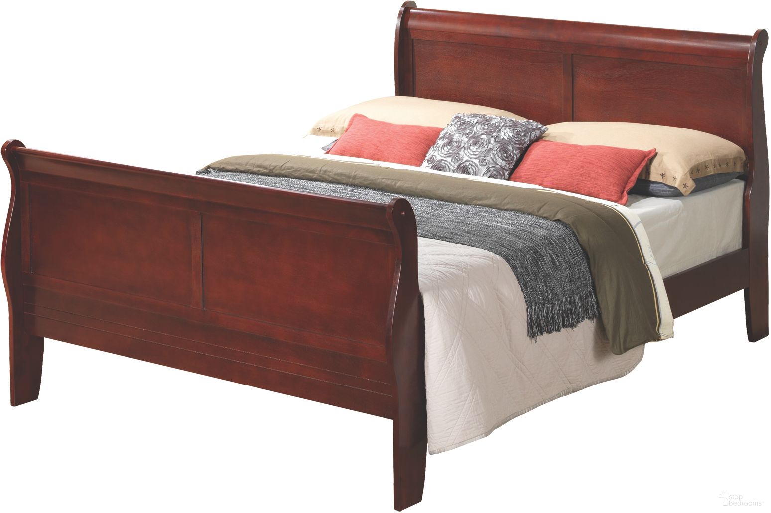 The appearance of Glory Furniture G3100 Queen Sleigh Bed in Cherry designed by Glory in the traditional interior design. This cherry piece of furniture  was selected by 1StopBedrooms from G3100 Collection to add a touch of cosiness and style into your home. Sku: G3100A-QB Box 1;G3100A-QB Box 2. Bed Type: Sleigh Bed. Material: Wood. Bed Size: Queen.