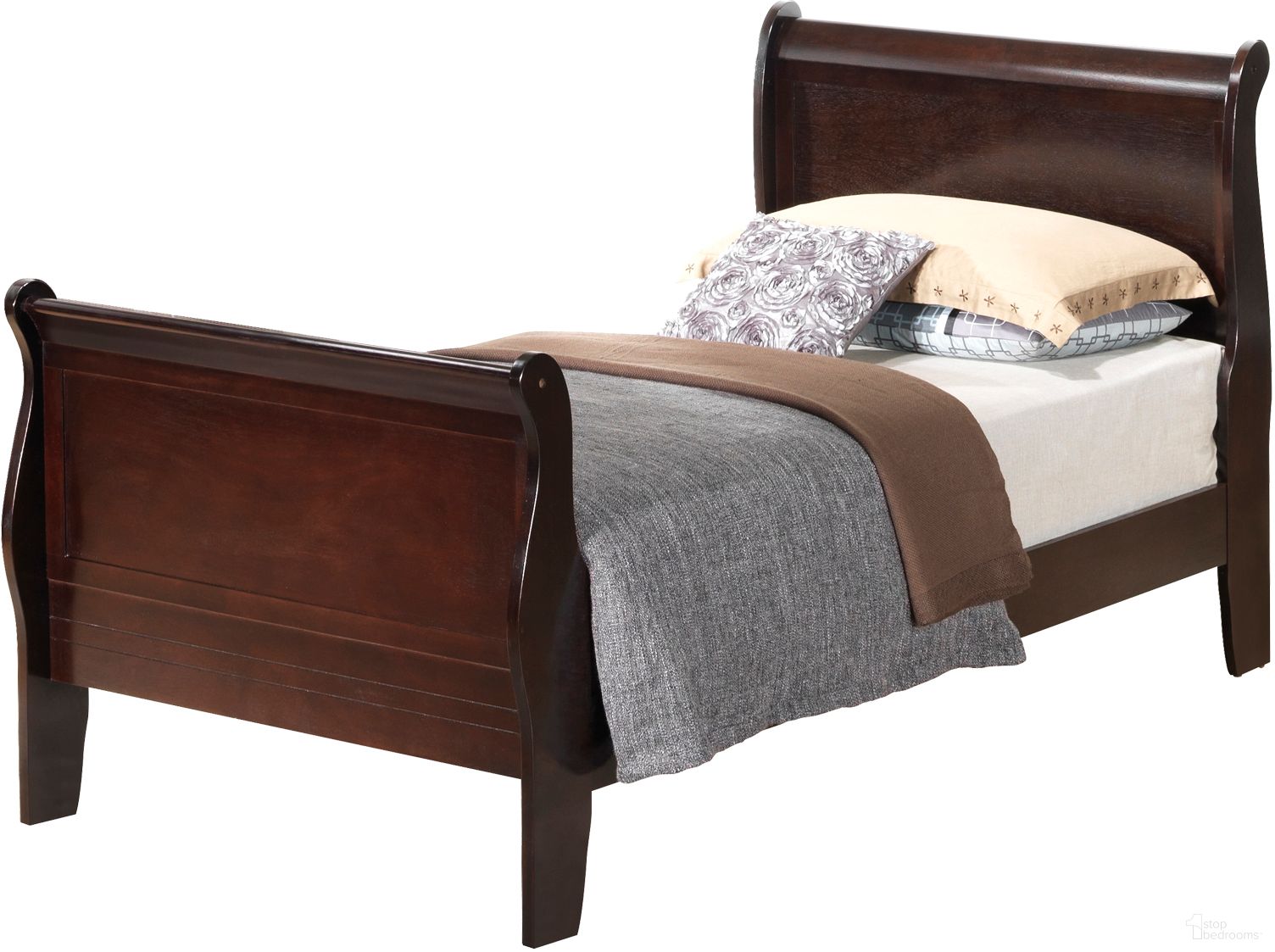 The appearance of Glory Furniture G3125 Twin Sleigh Bed in Cappuccino designed by Glory in the traditional interior design. This cappuccino piece of furniture  was selected by 1StopBedrooms from G3125 Collection to add a touch of cosiness and style into your home. Sku: G3125A-TB Box 1;G3125A-TB Box 2. Bed Type: Sleigh Bed. Material: Wood. Bed Size: Twin.