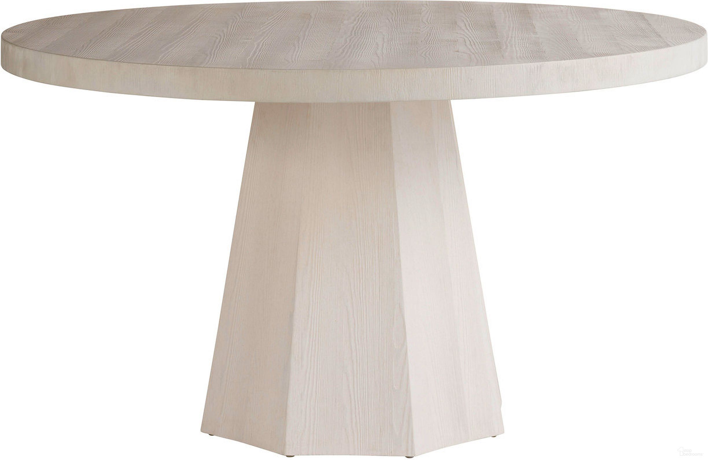 The appearance of Weekender Mackinaw Round Dining Table In White Sand designed by Universal in the modern / contemporary interior design. This white sand piece of furniture was selected by 1StopBedrooms from Weekender Collection to add a touch of cosiness and style into your home. Sku: U330A656. Table Base Style: Pedestal. Table Top Shape: Round. Material: Wood. Size: 74".