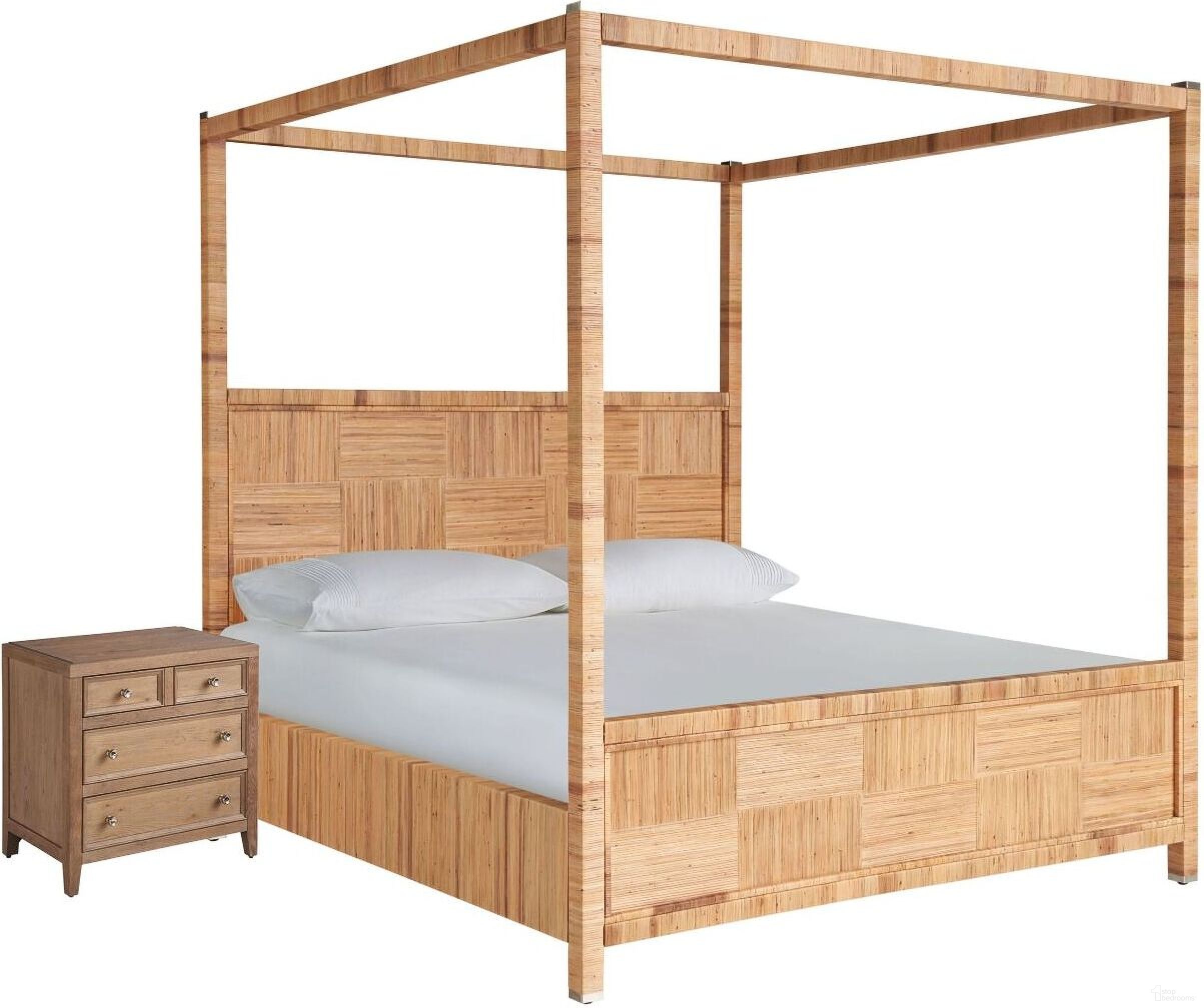 The appearance of Weekender Natural Rattan Chatham Poster Bedroom Set designed by Universal in the modern / contemporary interior design. This natural rattan piece of furniture  was selected by 1StopBedrooms from Weekender Collection to add a touch of cosiness and style into your home. Sku: U330280B;U330350. Bed Type: Poster Bed. Material: Wood. Bed Size: Queen.