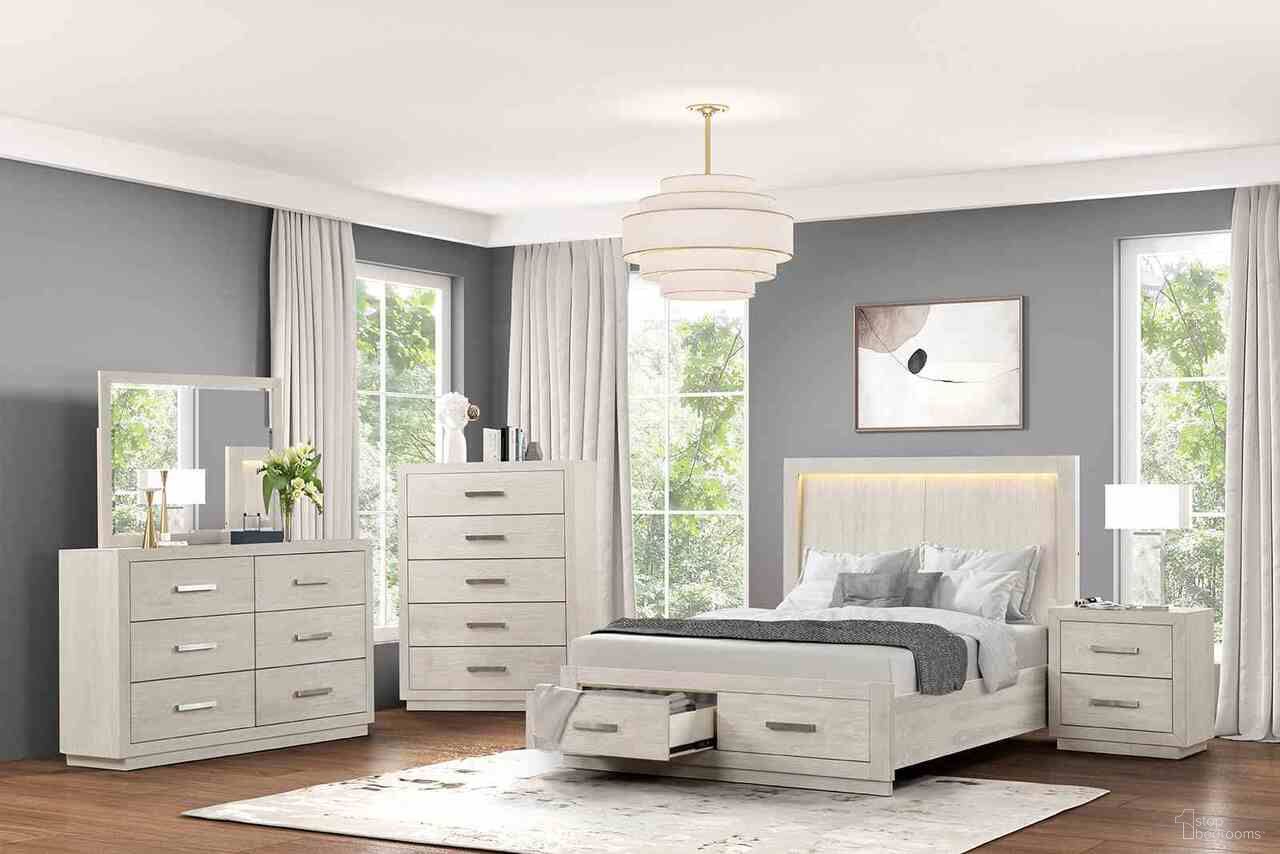 The appearance of Wellingborough Bedroom Set In Light Gray designed by Furniture of America in the transitional interior design. This light gray piece of furniture  was selected by 1StopBedrooms from Wellingborough Collection to add a touch of cosiness and style into your home. Sku: FM7703AK-Q-FB;FM7703AK-Q-HB;FM7703AK-R;FM7703AK-N. Bed Size: King. Material: Acacia.