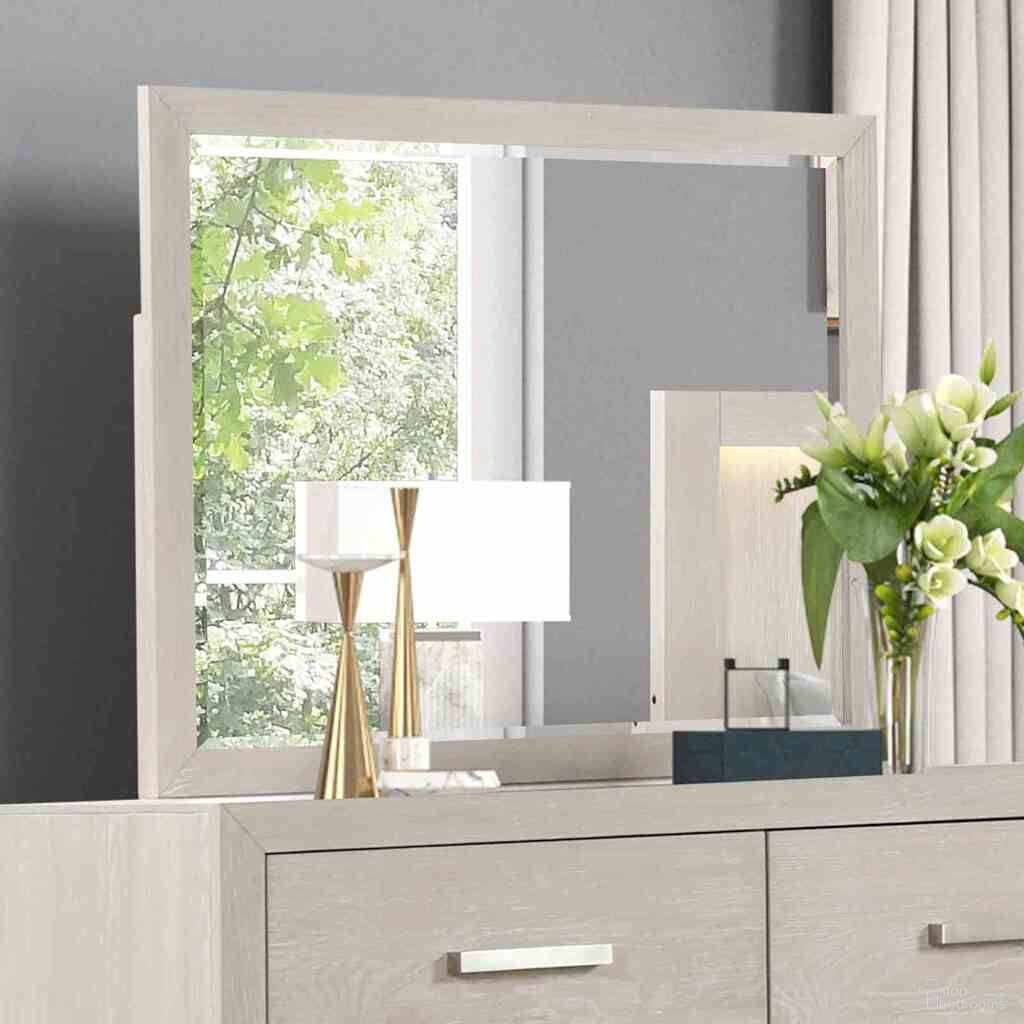 The appearance of Wellingborough Mirror In Light Gray designed by Furniture of America in the transitional interior design. This light gray piece of furniture  was selected by 1StopBedrooms from Wellingborough Collection to add a touch of cosiness and style into your home. Sku: FM7703AK-M. Material: Acacia.