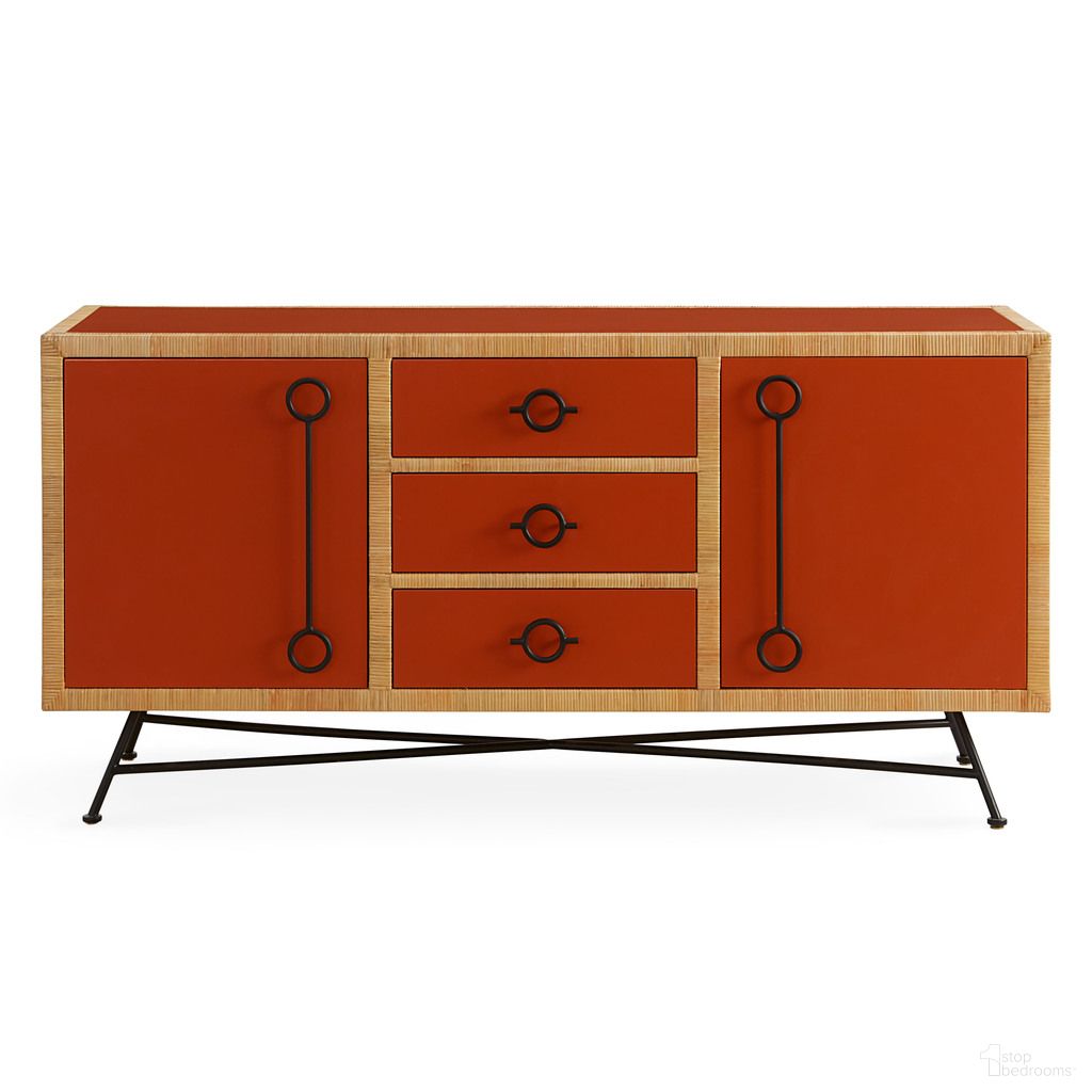 The appearance of Wellington Credenza In Orange and Rattan designed by Jonathan Adler in the modern / contemporary interior design. This orange and rattan piece of furniture  was selected by 1StopBedrooms from Wellington Collection to add a touch of cosiness and style into your home. Sku: 33428. Material: Rattan.