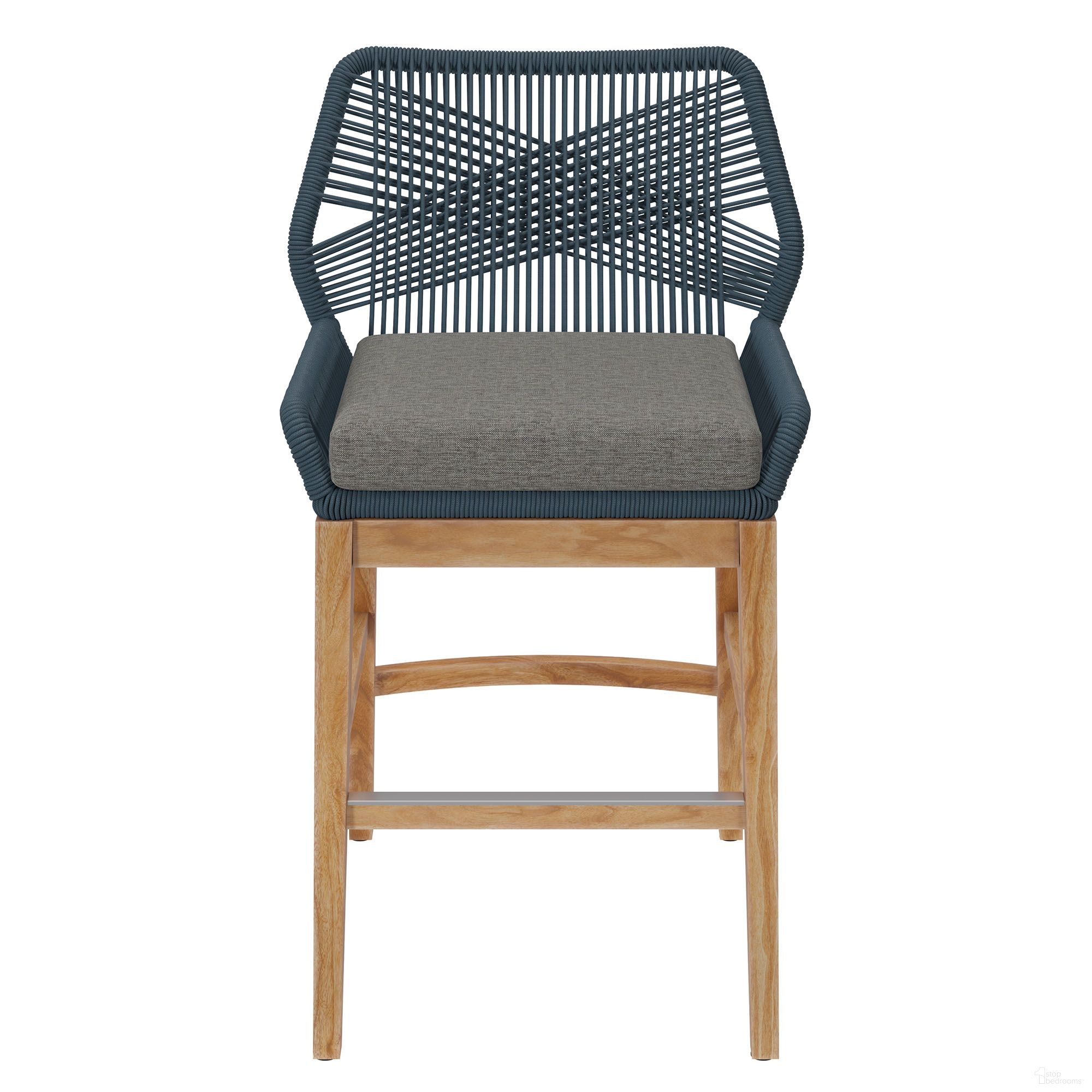 The appearance of Wellspring Outdoor Patio Teak and Rope Counter Stool In Blue and Graphite designed by Modway in the modern / contemporary interior design. This blue/graphite piece of furniture was selected by 1StopBedrooms from Wellspring Collection to add a touch of cosiness and style into your home. Sku: EEI-7126-BLU-GPH. Material: Teak.