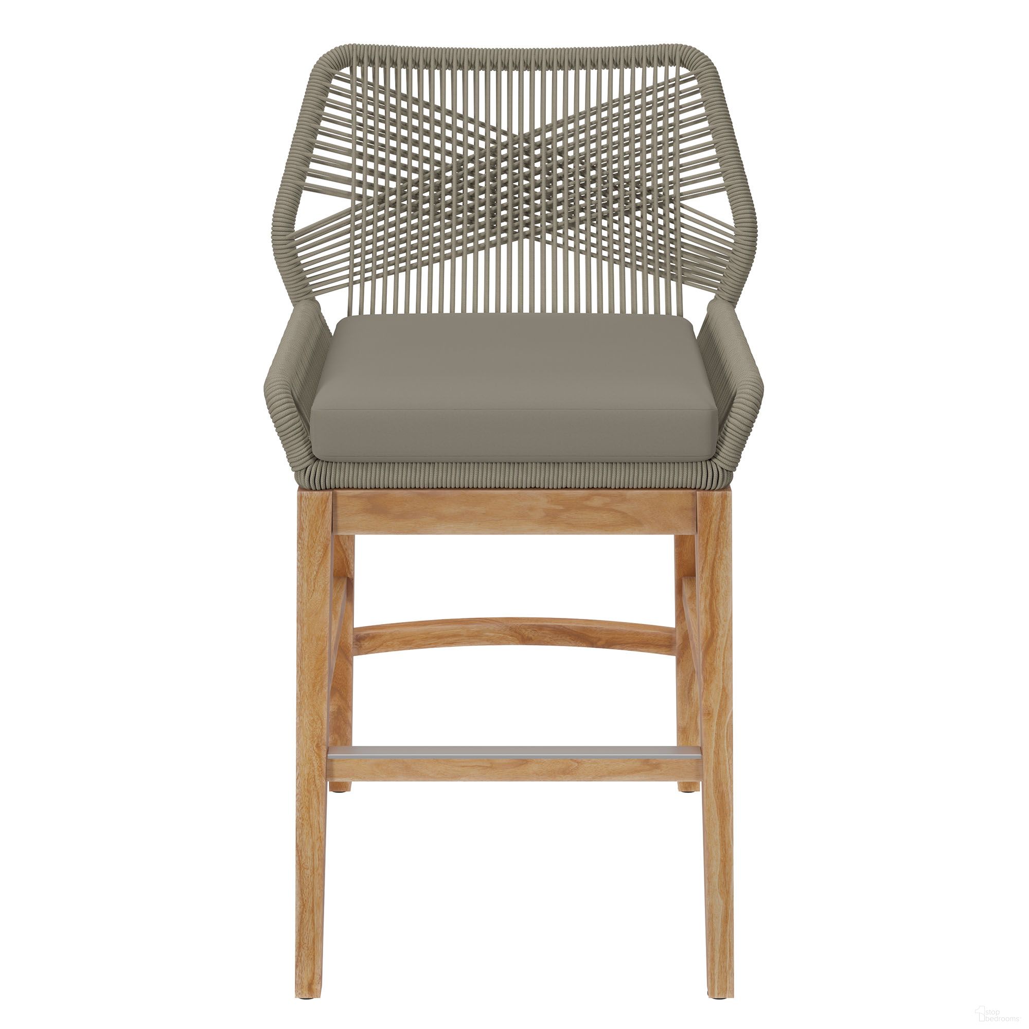 Wellspring Outdoor Patio Teak and Rope Counter Stool In Light Gray and Greige