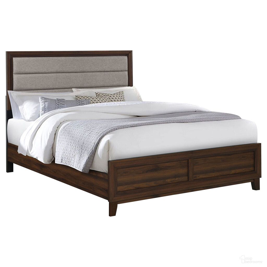 The appearance of Welsley 50 Inch Upholstered Eastern King Bed In Walnut and Taupe designed by Coaster in the transitional interior design. This walnut/taupe piece of furniture was selected by 1StopBedrooms from Welsley Collection to add a touch of cosiness and style into your home. Sku: 223441KEB1;223441KEB2. Material: Polyester. Bed Size: King. Bed Type: Upholstered Bed.