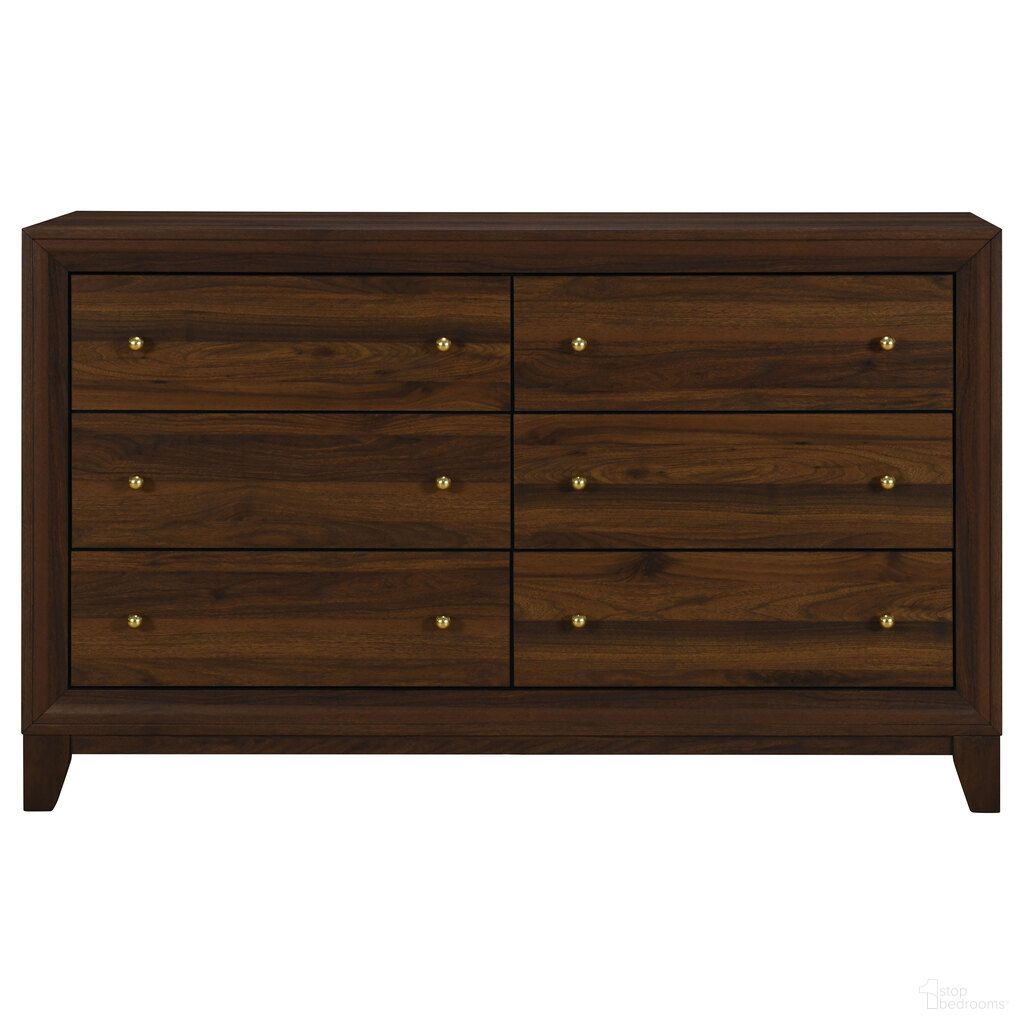 The appearance of Welsley 6-Drawer Dresser Cabinet In Walnut designed by Coaster in the transitional interior design. This walnut piece of furniture  was selected by 1StopBedrooms from Welsley Collection to add a touch of cosiness and style into your home. Sku: 223443. Material: MDF.