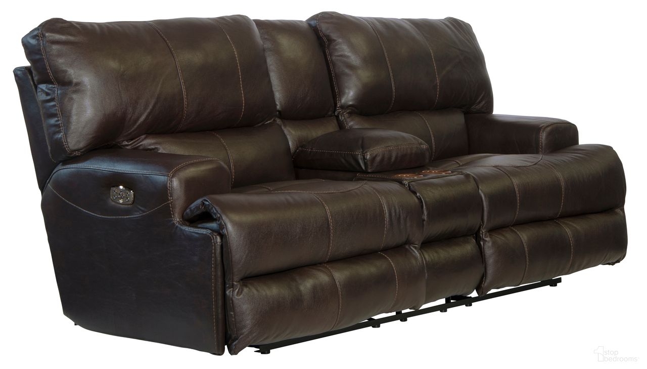 The appearance of Wembley Power Lay Flat Reclining Console Loveseat with Power Adjustable Headrest In Chocolate designed by Catnapper in the traditional interior design. This chocolate piece of furniture was selected by 1StopBedrooms from Wembley Collection to add a touch of cosiness and style into your home. Sku: 764589128309308309. Material: Leather.