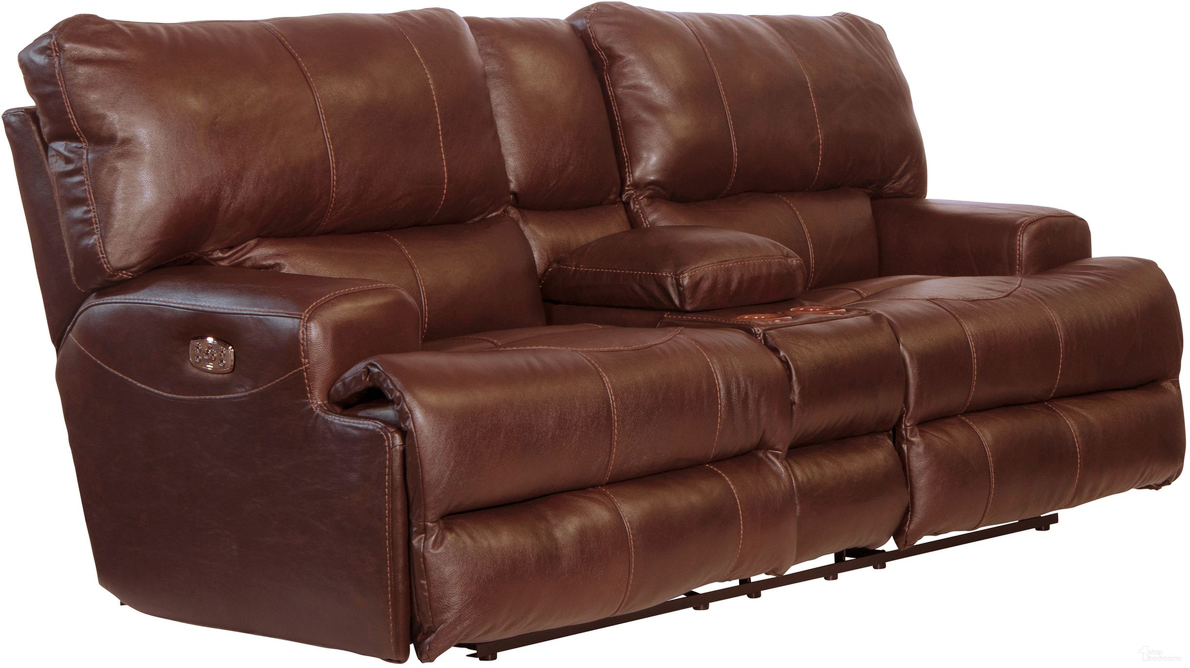 The appearance of Wembley Power Lay Flat Reclining Console Loveseat with Power Adjustable Headrest In Walnut designed by Catnapper in the traditional interior design. This walnut piece of furniture was selected by 1StopBedrooms from Wembley Collection to add a touch of cosiness and style into your home. Sku: 764589128319308319. Material: Leather.