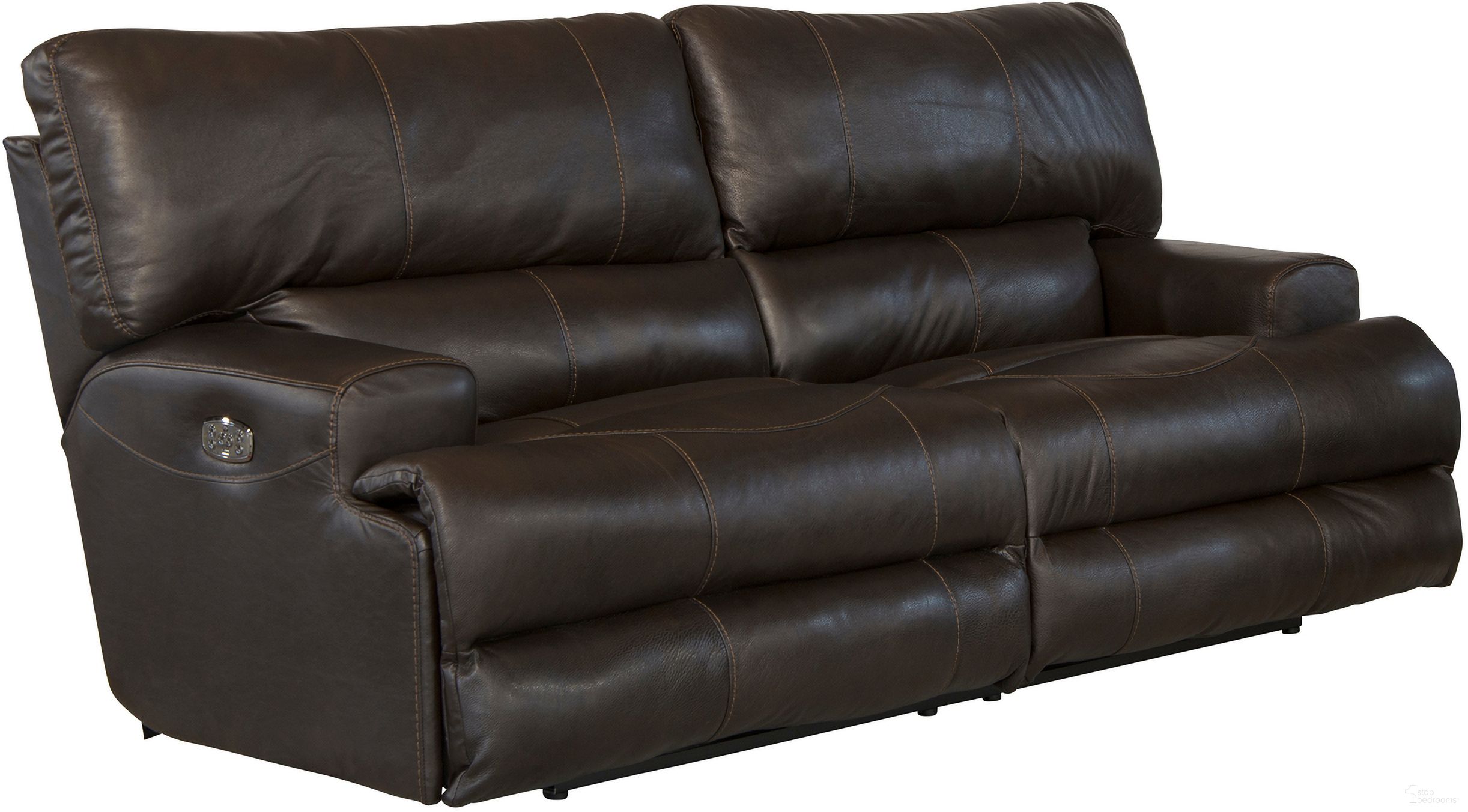 The appearance of Wembley Power Lay Flat Reclining Sofa w/ Power Headrest and Lumbar (Chocolate) designed by Catnapper in the modern / contemporary interior design. This chocolate piece of furniture was selected by 1StopBedrooms from Wembley Collection to add a touch of cosiness and style into your home. Sku: 764581128309308309. Material: Leather.