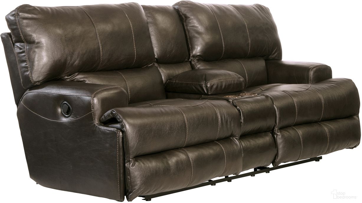 The appearance of Wembley Steel Lay Flat Reclining Console Loveseat designed by Catnapper in the modern / contemporary interior design. This gray piece of furniture  was selected by 1StopBedrooms from Wembley Collection to add a touch of cosiness and style into your home. Sku: 4589128328308328. Material: Leather.