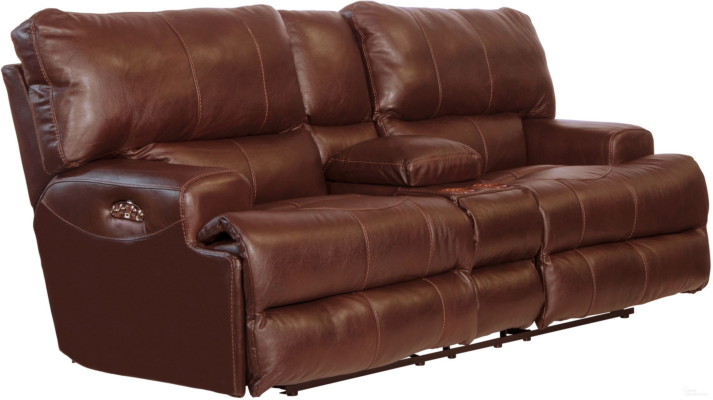 The appearance of Wembley Walnut Power Lay Flat Reclining Console Loveseat designed by Catnapper in the modern / contemporary interior design. This walnut piece of furniture was selected by 1StopBedrooms from Wembley Collection to add a touch of cosiness and style into your home. Sku: 64589128319308319. Material: Leather.