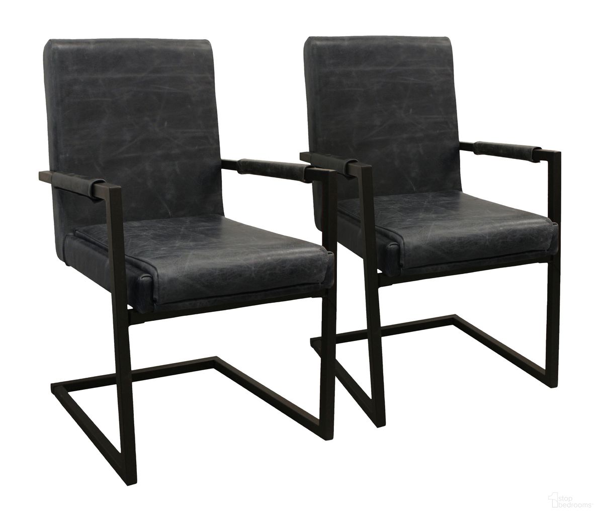 Wendy Arm Chair Set of 2 In Antique Black Leather