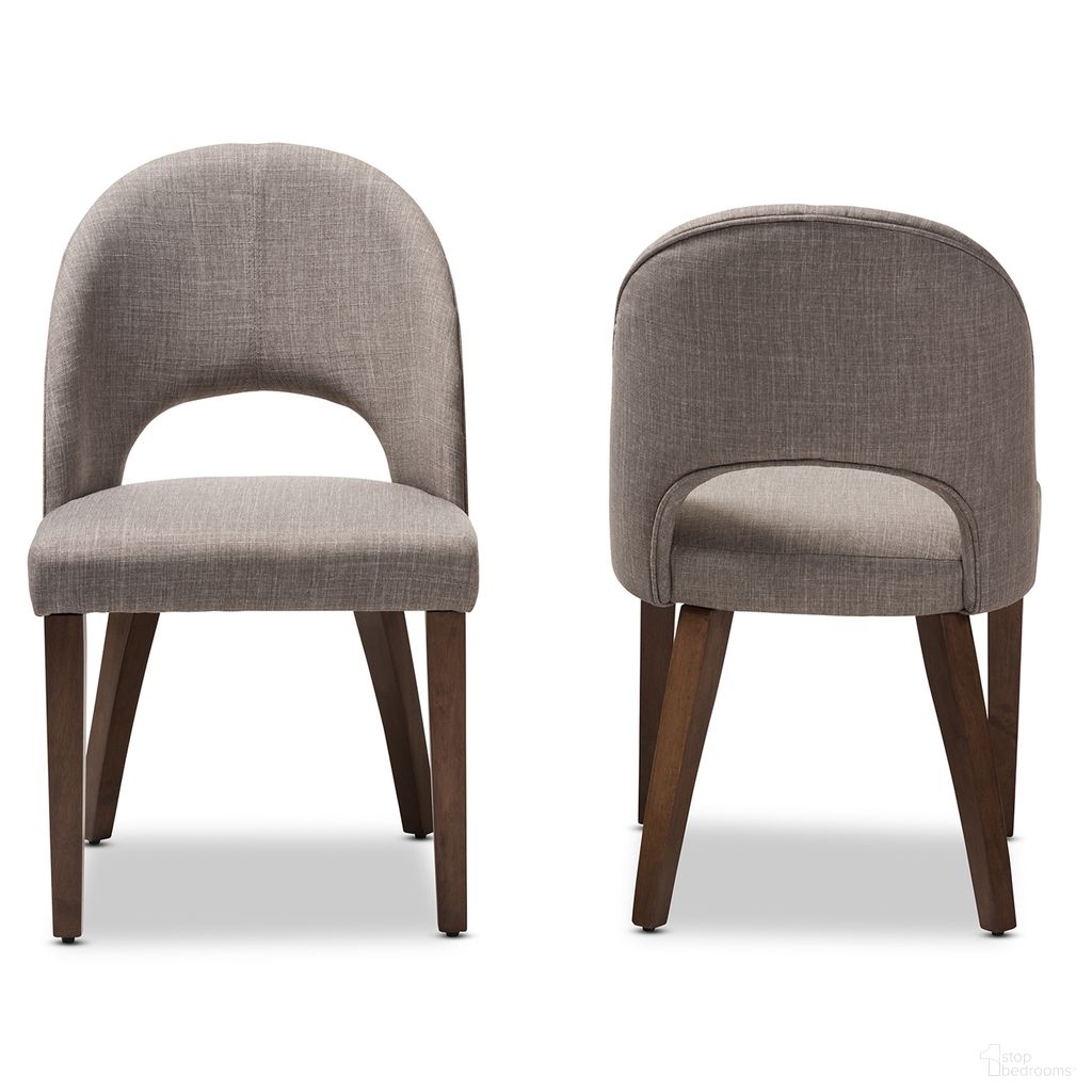 Wesley Fabric Upholstered Walnut Wood Dining Chair Set of 2 In Light Grey