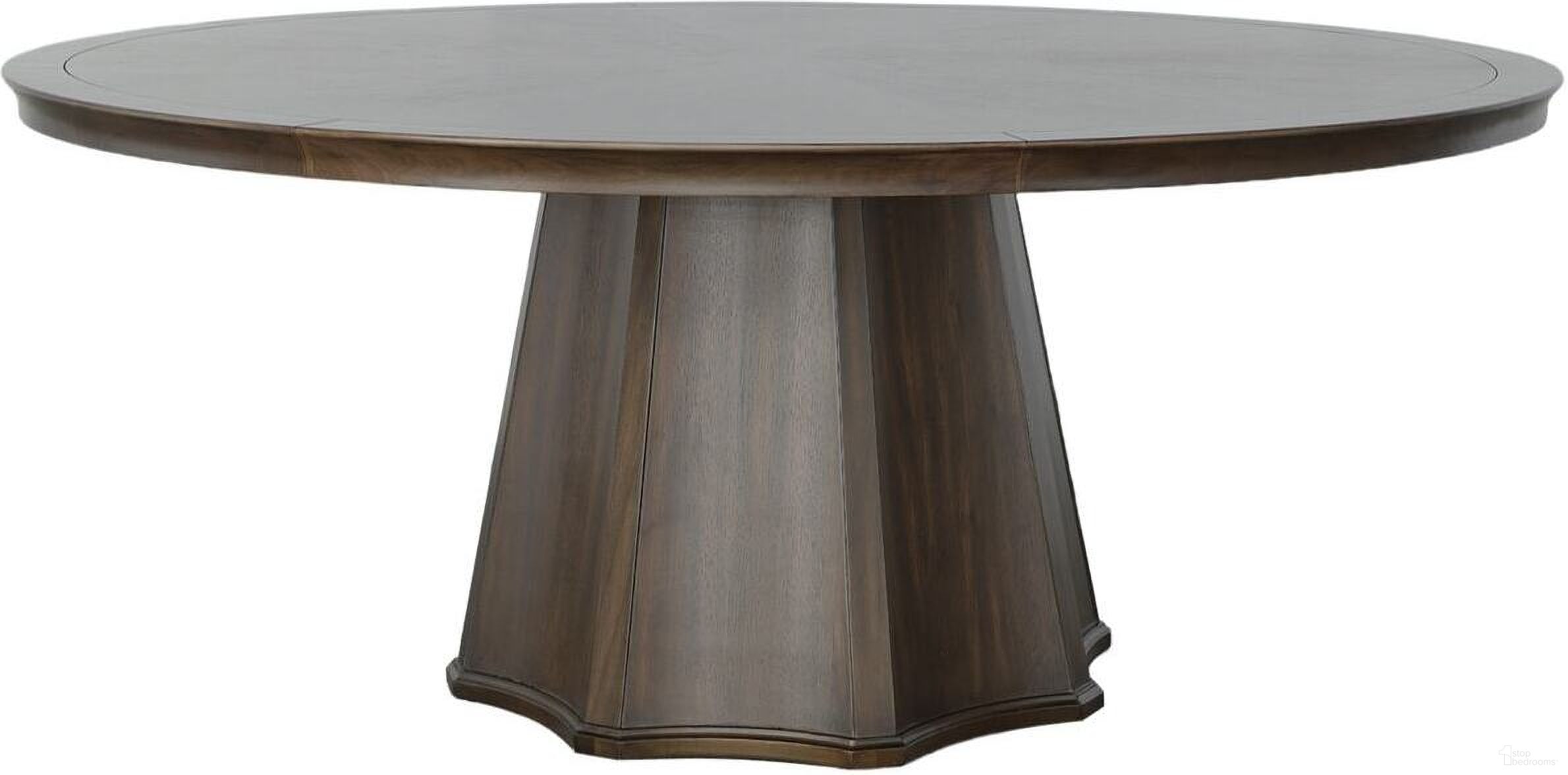 The appearance of West Camden Round Dining Table In Tahitian Pearl designed by Fairfield Chair in the modern / contemporary interior design. This tahitian pearl piece of furniture  was selected by 1StopBedrooms from West Camden Collection to add a touch of cosiness and style into your home. Sku: 8096-DT. Table Base Style: Pedestal. Table Top Shape: Round. Size: 72". Material: Walnut.