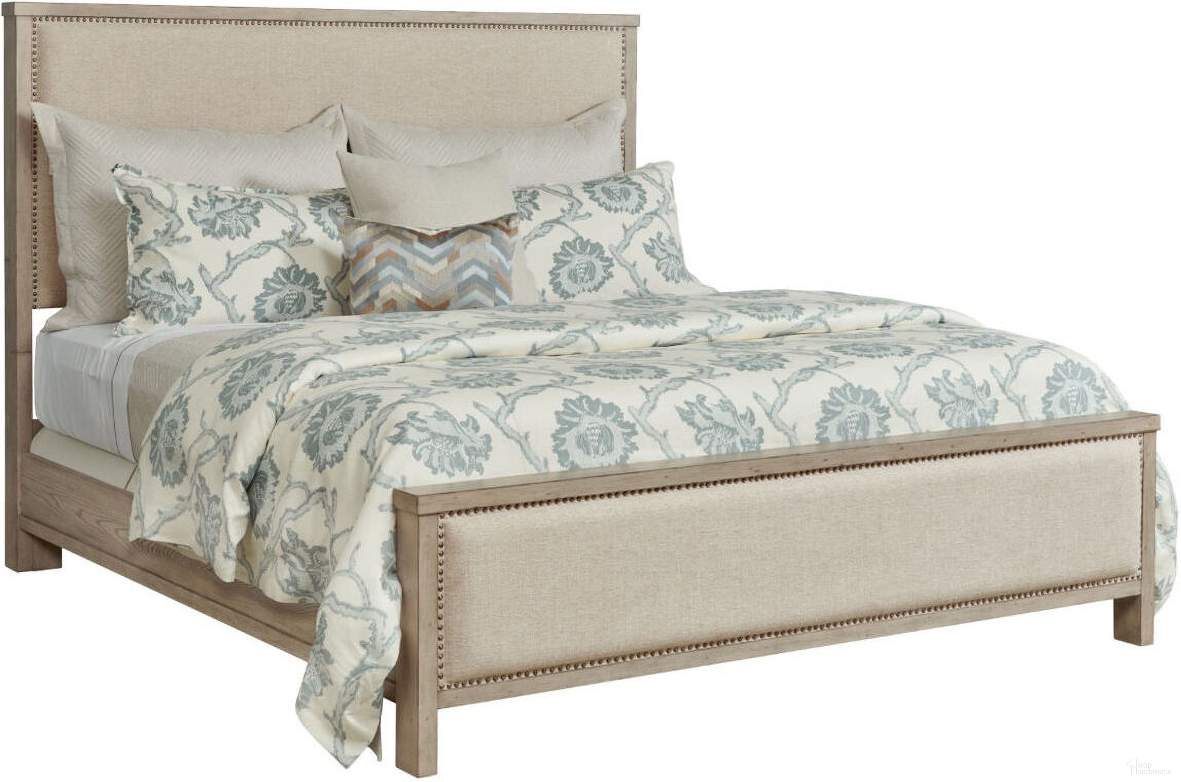 The appearance of West Fork Aged Taupe Jacksonville King Panel Bed designed by American Drew in the transitional interior design. This beige piece of furniture  was selected by 1StopBedrooms from West Fork Collection to add a touch of cosiness and style into your home. Sku: 924-316;924-317;924-R42. Bed Type: Panel Bed. Material: Wood. Bed Size: King.