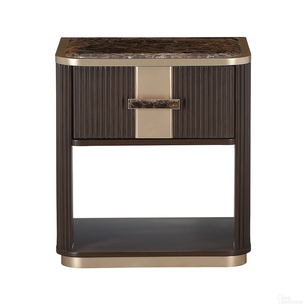 The appearance of West Kensington 1-Drawer Nightstand In Medium Espresso designed by Michael Amini in the transitional interior design. This medium espresso piece of furniture  was selected by 1StopBedrooms from West Kensington Collection to add a touch of cosiness and style into your home. Sku: 9096040-417. Material: Solid Wood.