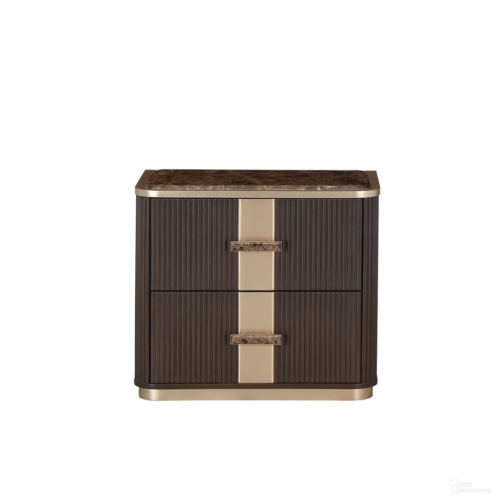 The appearance of West Kensington 2-Drawer Nightstand In Medium Espresso designed by Michael Amini in the transitional interior design. This medium espresso piece of furniture was selected by 1StopBedrooms from West Kensington Collection to add a touch of cosiness and style into your home. Sku: 9096042-417. Material: Solid Wood.