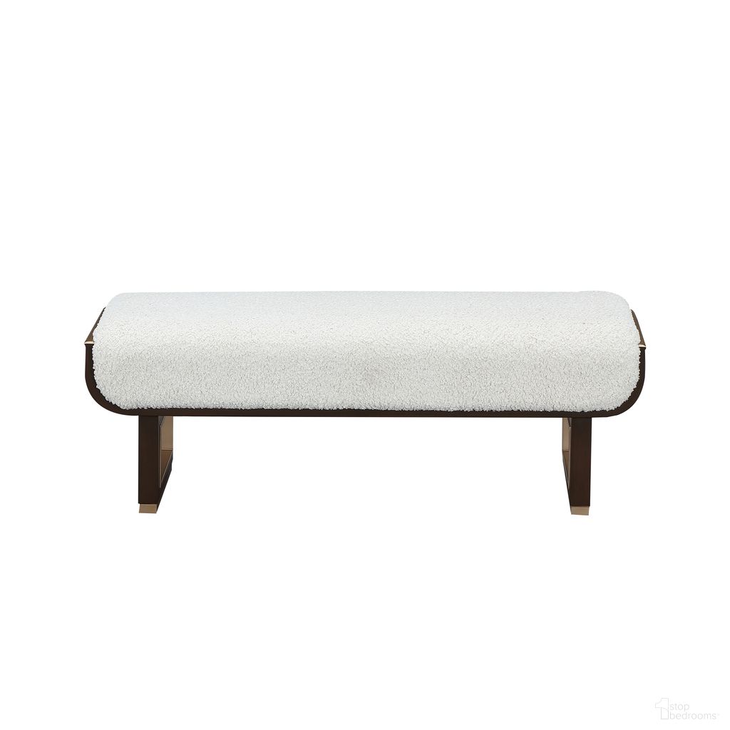 The appearance of West Kensington Accent Bench In Cream Puff and Medium Espresso designed by Michael Amini in the transitional interior design. This medium espresso/cream buff piece of furniture was selected by 1StopBedrooms from West Kensington Collection to add a touch of cosiness and style into your home. Sku: 9096904-417. Material: Solid Wood.