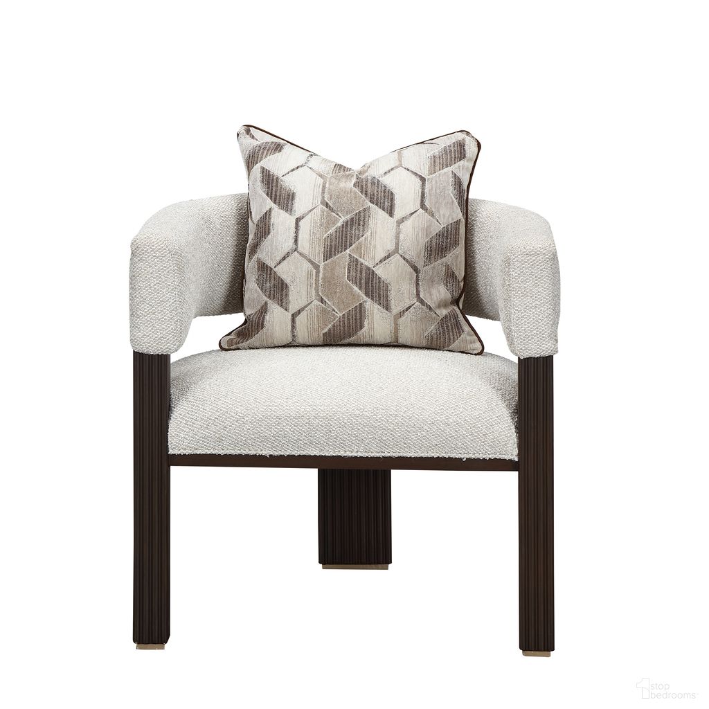 The appearance of West Kensington Accent Chair In Buff and Medium Espresso designed by Michael Amini in the transitional interior design. This medium espresso/buff piece of furniture  was selected by 1StopBedrooms from West Kensington Collection to add a touch of cosiness and style into your home. Sku: 9096834-BUFF-417. Material: Solid Wood.