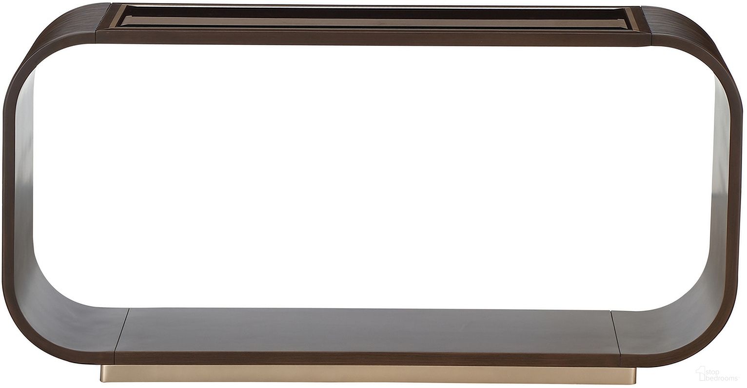 The appearance of West Kensington Console Table In Medium Espresso designed by Michael Amini in the transitional interior design. This medium espresso piece of furniture was selected by 1StopBedrooms from West Kensington Collection to add a touch of cosiness and style into your home. Sku: 9096223-417. Material: Solid Wood.