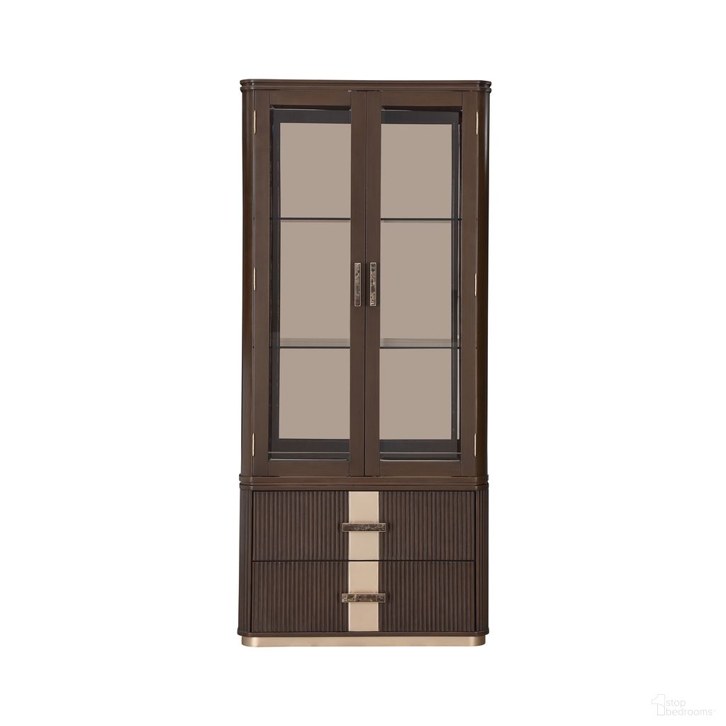 The appearance of West Kensington Display Cabinet In Medium Espresso designed by Michael Amini in the transitional interior design. This medium espresso piece of furniture was selected by 1StopBedrooms from West Kensington Collection to add a touch of cosiness and style into your home. Sku: 9096209B-417;9096209T-417. Material: Solid Wood.