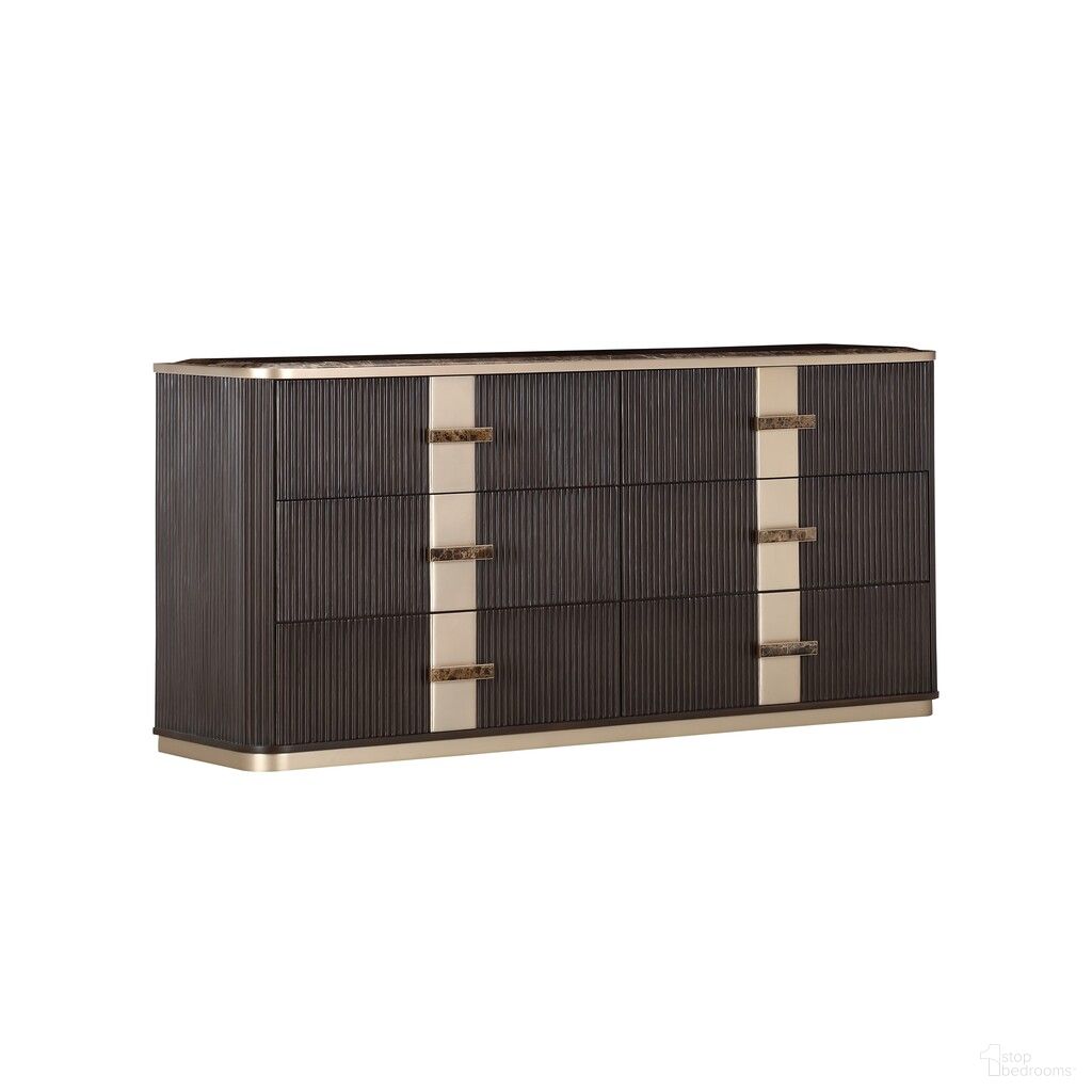 The appearance of West Kensington Dresser In Medium Espresso designed by Michael Amini in the transitional interior design. This medium espresso piece of furniture was selected by 1StopBedrooms from West Kensington Collection to add a touch of cosiness and style into your home. Sku: 9096050SA-417. Material: Solid Wood.