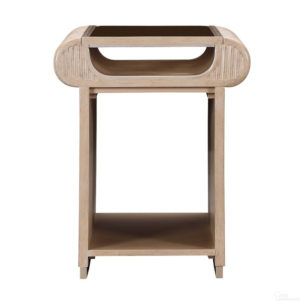 The appearance of West Kensington End Table In Sea Salt Caramel designed by Michael Amini in the modern / contemporary interior design. This sea salt caramel piece of furniture  was selected by 1StopBedrooms from West Kensington Collection to add a touch of cosiness and style into your home. Sku: 9096202-147. Material: Solid Wood.
