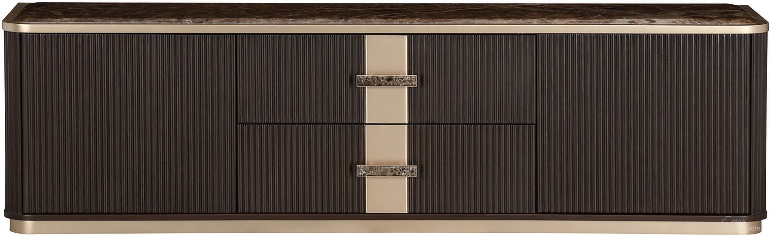 The appearance of West Kensington Media Cabinet In Medium Espresso designed by Michael Amini in the transitional interior design. This medium espresso piece of furniture  was selected by 1StopBedrooms from West Kensington Collection to add a touch of cosiness and style into your home. Sku: 9096081-417. Material: Solid Wood.