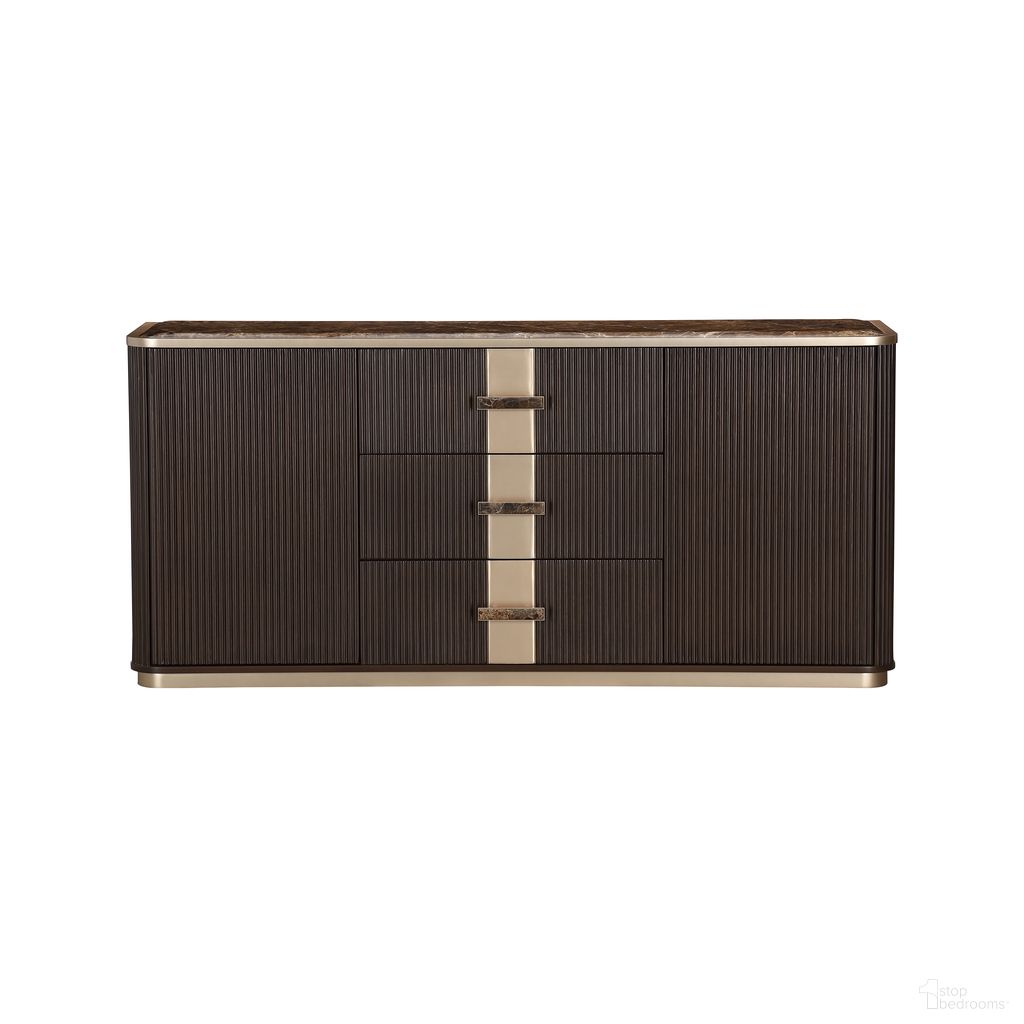The appearance of West Kensington Sideboard In Medium Espresso designed by Michael Amini in the transitional interior design. This medium espresso piece of furniture was selected by 1StopBedrooms from West Kensington Collection to add a touch of cosiness and style into your home. Sku: 9096007SA-417. Material: Solid Wood.