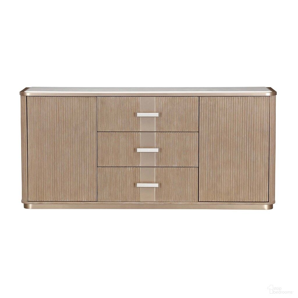 The appearance of West Kensington Sideboard In Sea Salt Caramel designed by Michael Amini in the modern / contemporary interior design. This sea salt caramel piece of furniture was selected by 1StopBedrooms from West Kensington Collection to add a touch of cosiness and style into your home. Sku: 9096007SA-147. Material: Solid Wood.