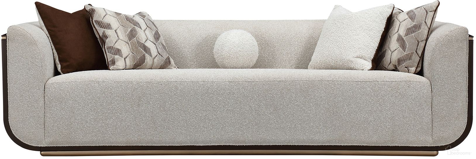 The appearance of West Kensington Sofa In Buff and Medium Espresso designed by Michael Amini in the transitional interior design. This medium espresso/buff piece of furniture was selected by 1StopBedrooms from West Kensington Collection to add a touch of cosiness and style into your home. Sku: 9096815-BUFF-417. Material: Solid Wood.