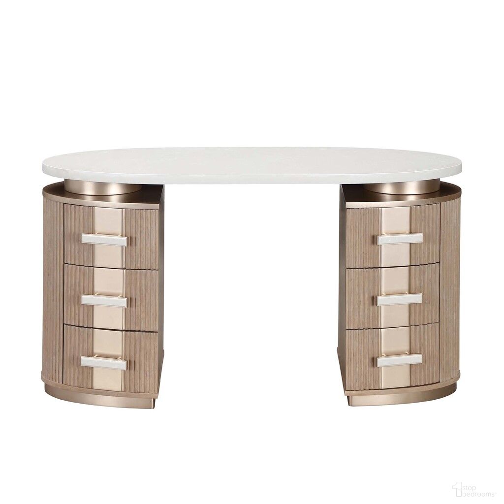 The appearance of West Kensington Vanity In Sea Salt Caramel designed by Michael Amini in the modern / contemporary interior design. This sea salt caramel piece of furniture was selected by 1StopBedrooms from West Kensington Collection to add a touch of cosiness and style into your home. Sku: 9096058T-147;9096058B-147. Material: Solid Wood.
