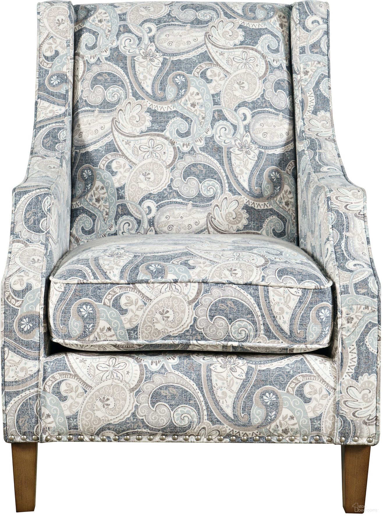The appearance of Westbrook Paisley Upholstered Accent Chair with Nailhead Trim In Denim designed by Jofran in the transitional interior design. This denim piece of furniture was selected by 1StopBedrooms from Westbrook Collection to add a touch of cosiness and style into your home. Sku: DUVAL-CH-DENIM. Material: Plywood.