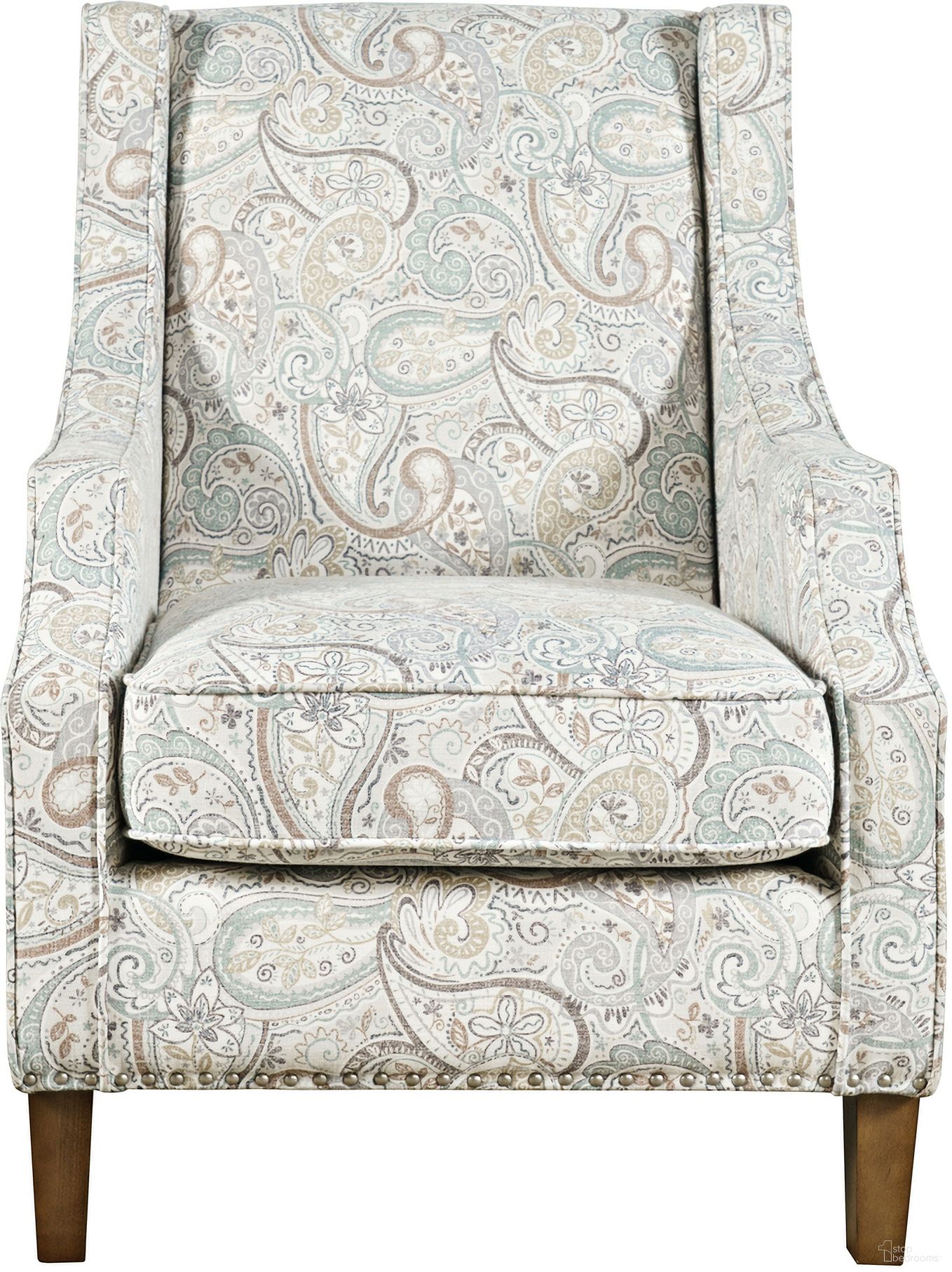 The appearance of Westbrook Paisley Upholstered Accent Chair with Nailhead Trim In Sage designed by Jofran in the transitional interior design. This sage piece of furniture  was selected by 1StopBedrooms from Westbrook Collection to add a touch of cosiness and style into your home. Sku: DUVAL-CH-SAGE. Material: Plywood.